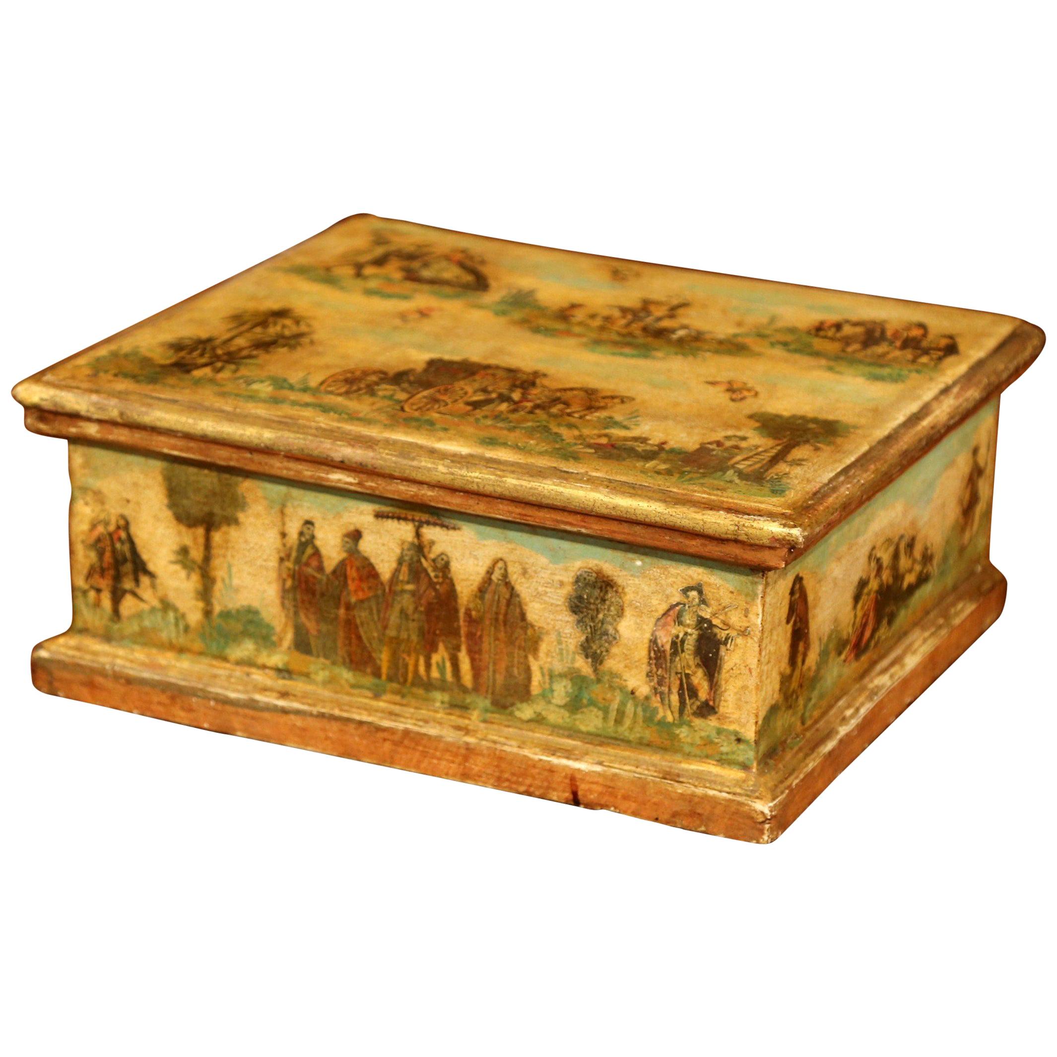 Mitte des 19. Jahrhunderts Italienisch geschnitzt und bemalt dekorative Box