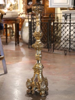 Mid-19th Century Italian Carved Giltwood Candlestick with Inset Mirrored Panels
