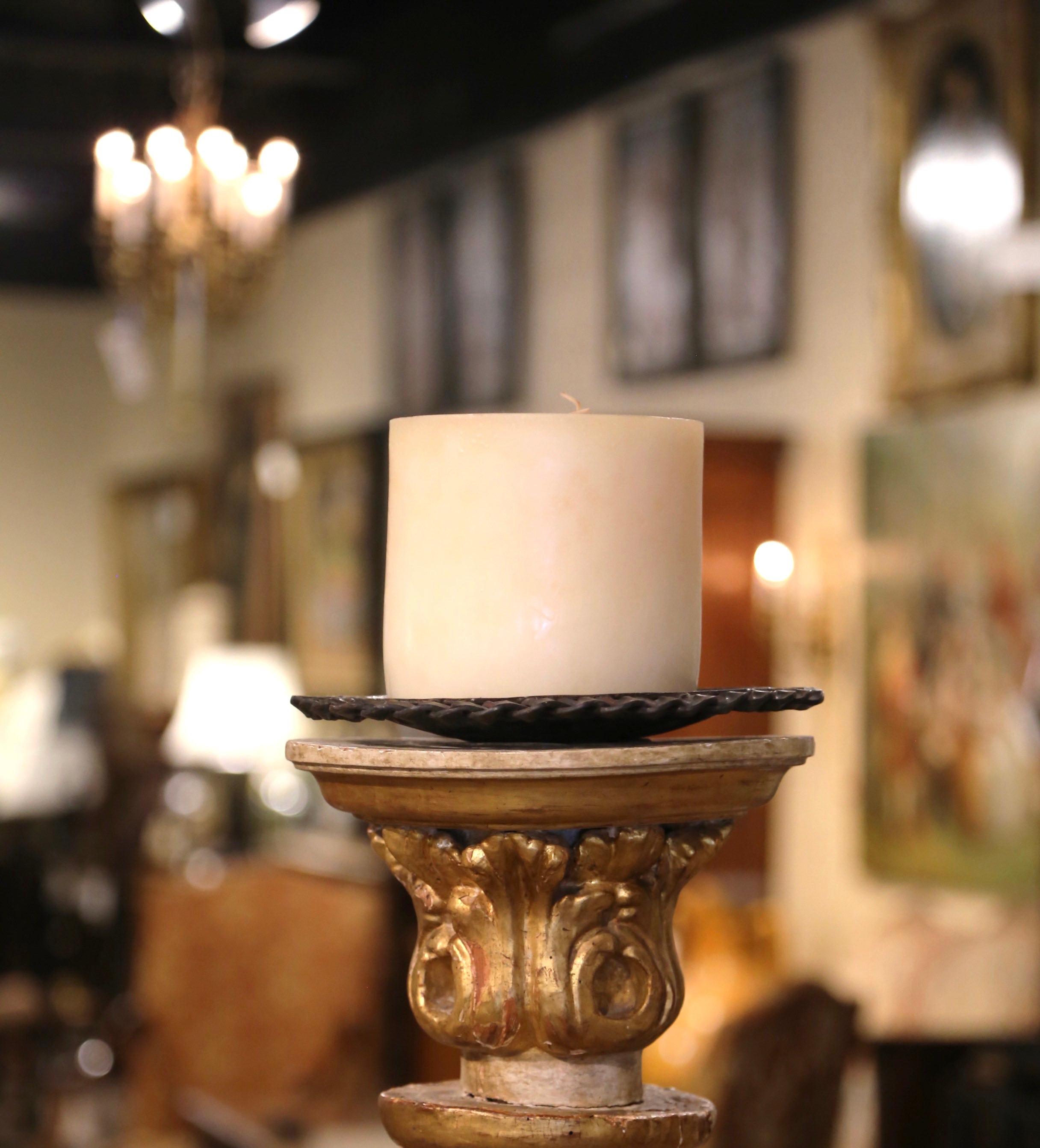 Baroque Mid-19th Century Italian Carved Polychrome and Gilt Candle Holder Floor Lamp For Sale