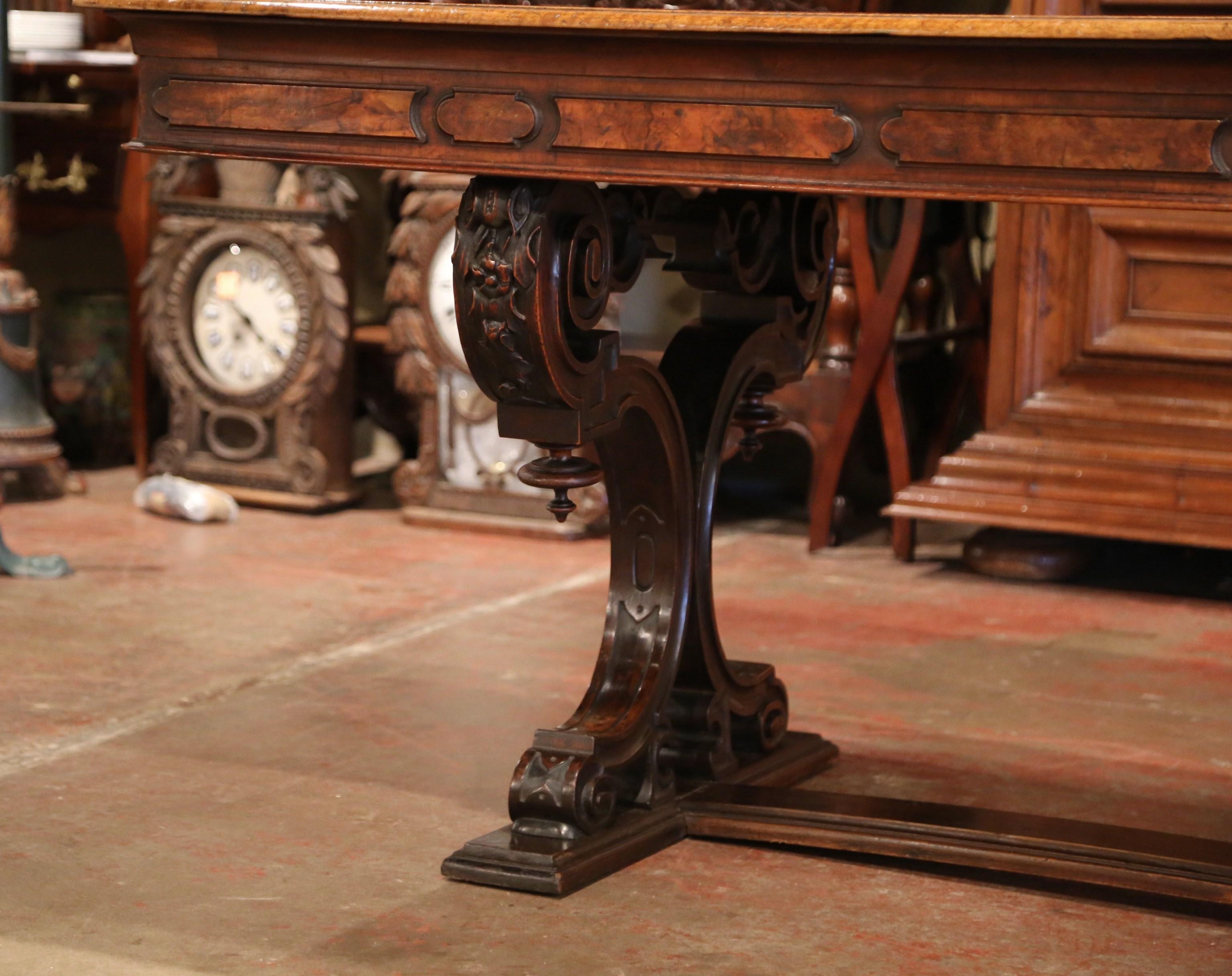 Mid-19th Century Italian Carved Walnut Renaissance Trestle Dining Table Desk 2