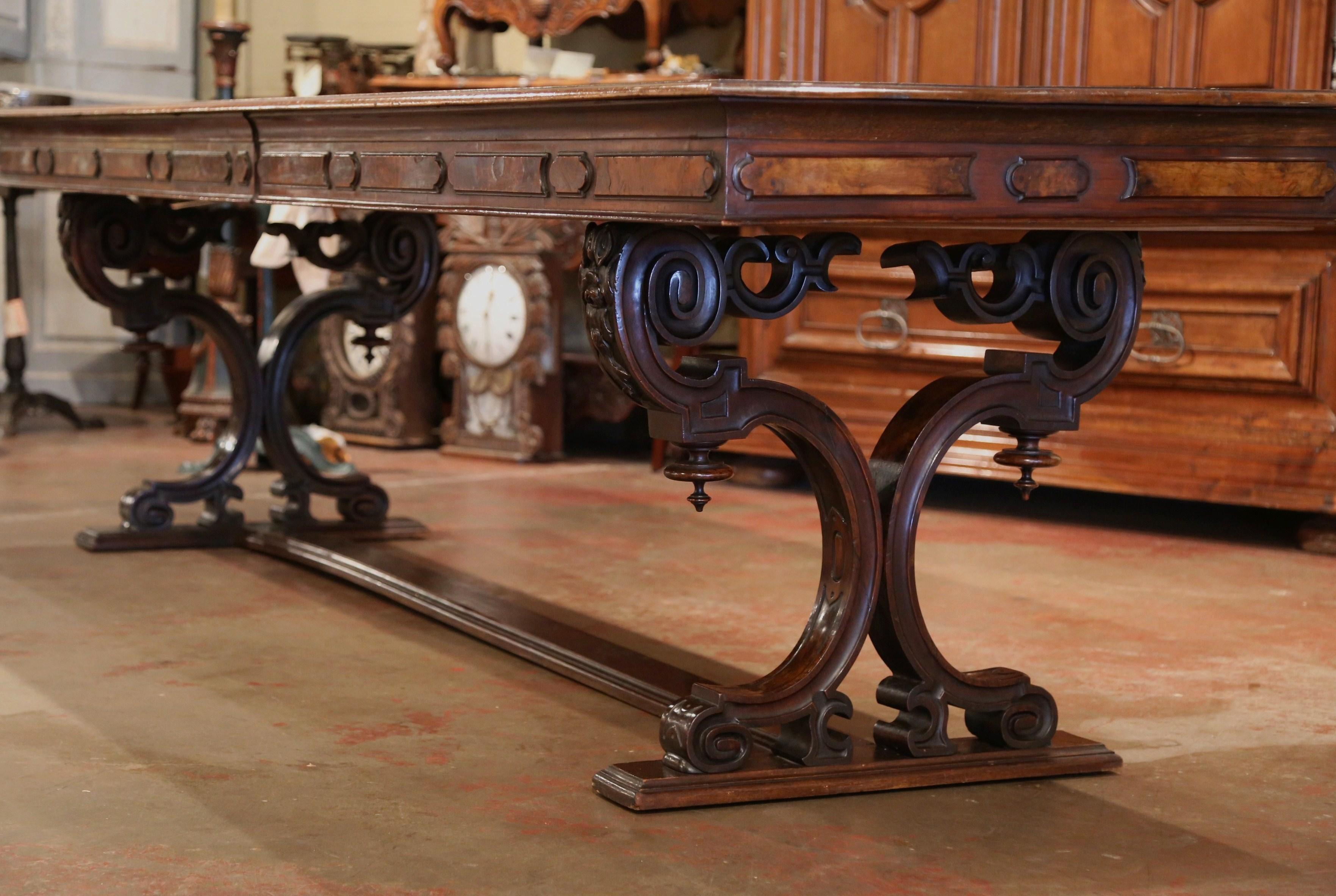 Mid-19th Century Italian Carved Walnut Renaissance Trestle Dining Table Desk 4