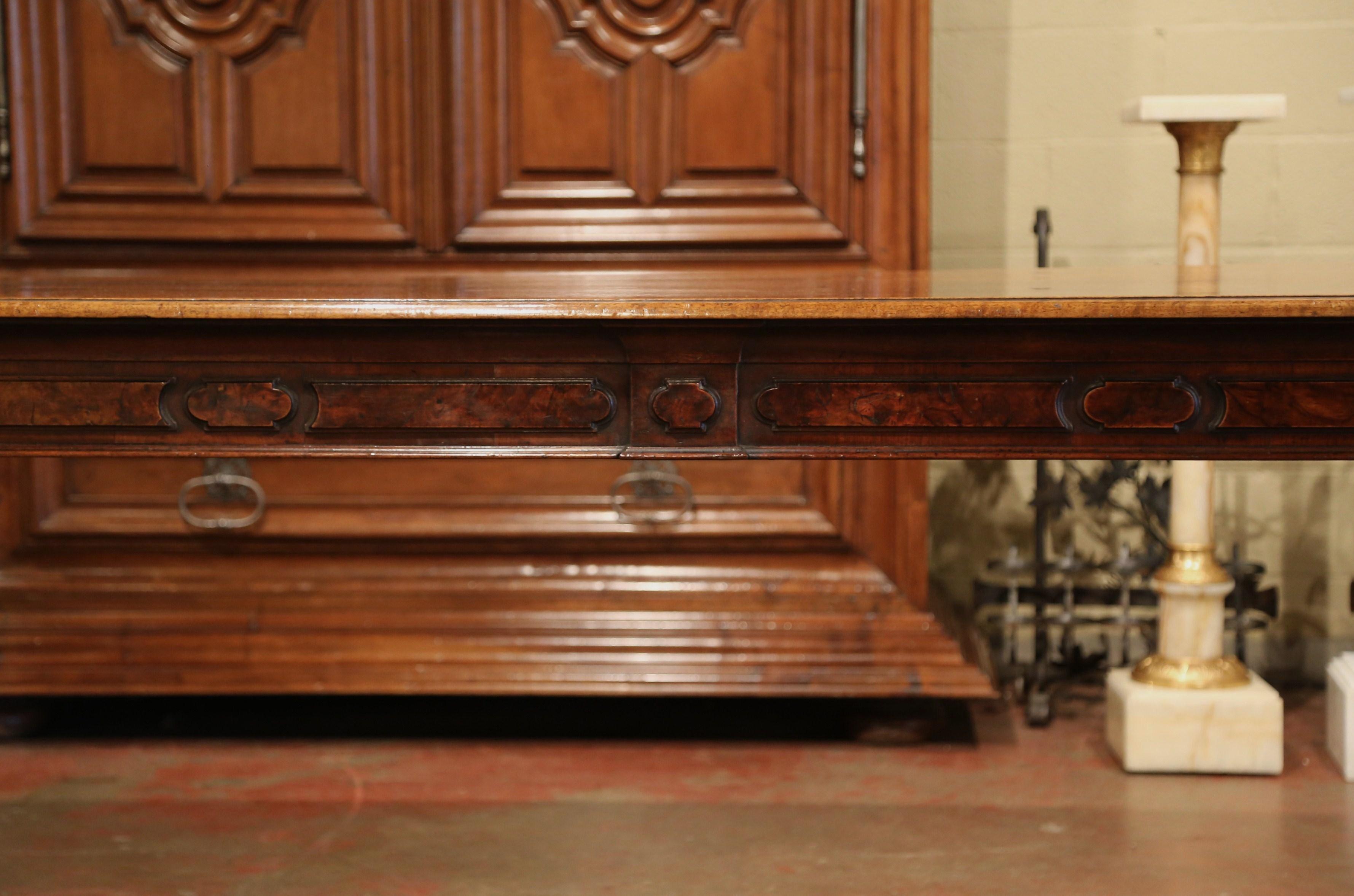 Mid-19th Century Italian Carved Walnut Renaissance Trestle Dining Table Desk In Excellent Condition In Dallas, TX