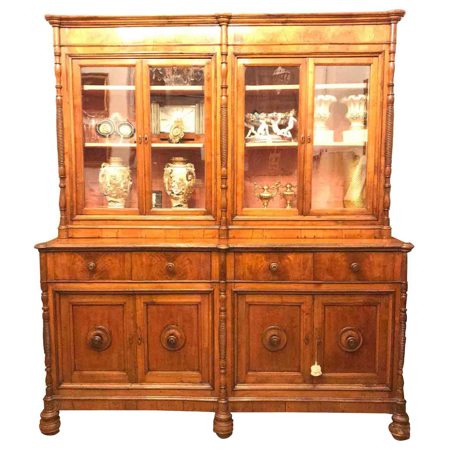 Mid-19th Century Italian Four Door Bookcase Two-Part Cherry Sideboard