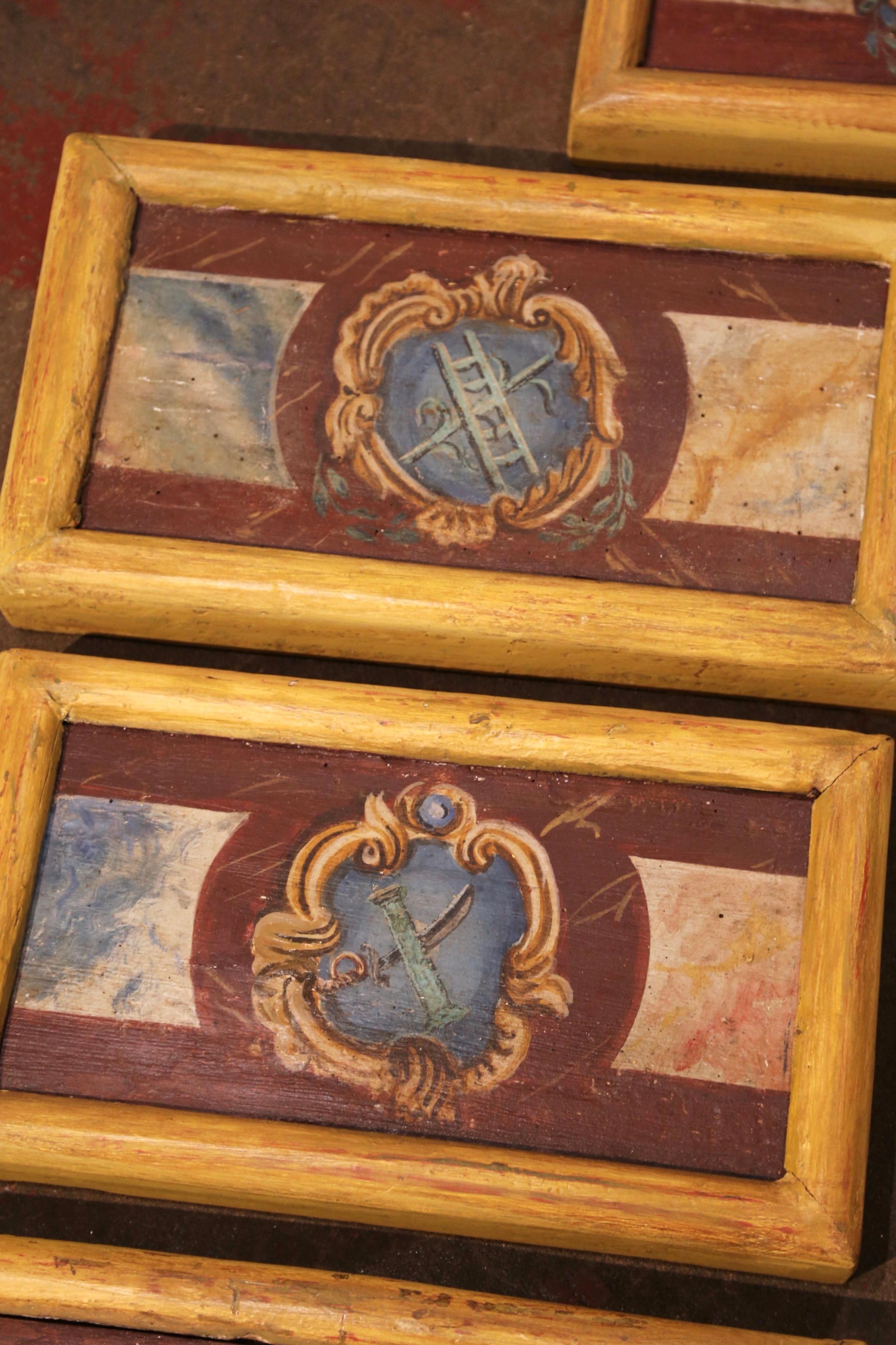 Mid-19th Century Italian Framed Hand Painted Wooden Wall Decors - Set of Seven  For Sale 2