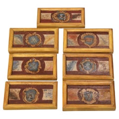 Mid-19th Century Italian Framed Hand Painted Wooden Wall Decors - Set of Seven 