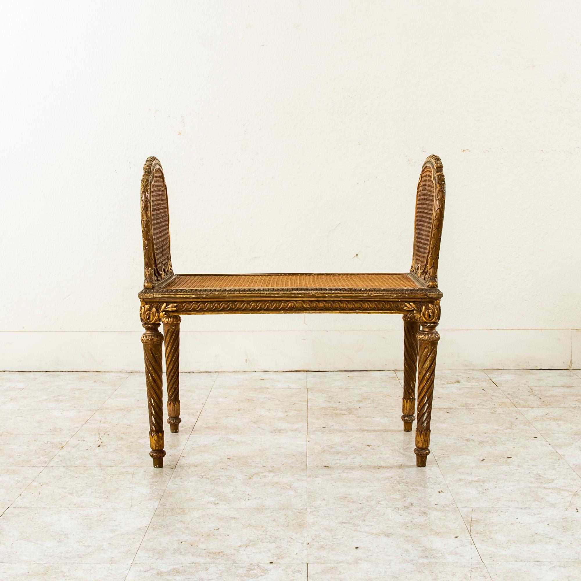Mid-19th Century Italian Giltwood and Cane Vanity Bench or Stool  6