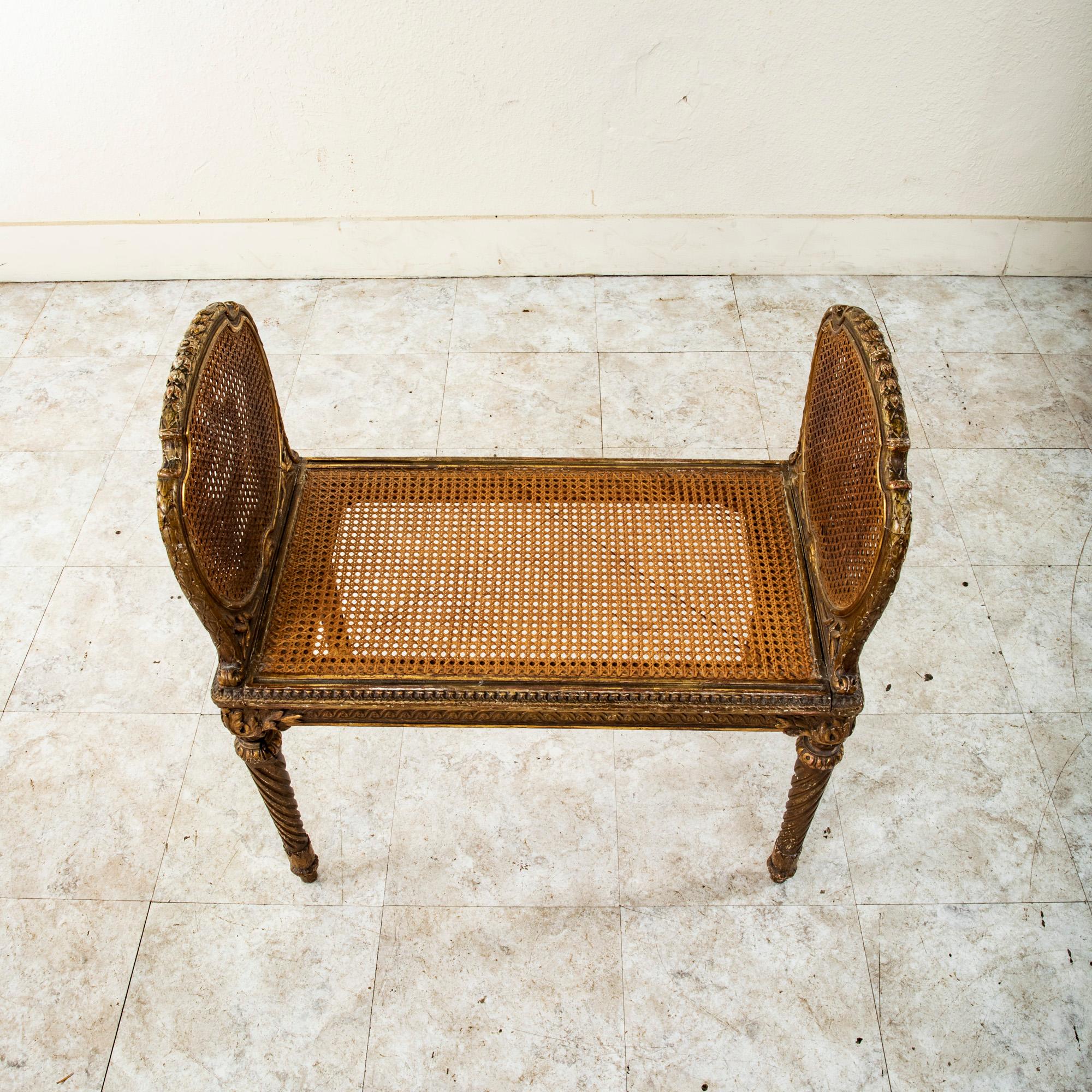 Mid-19th Century Italian Giltwood and Cane Vanity Bench or Stool  7