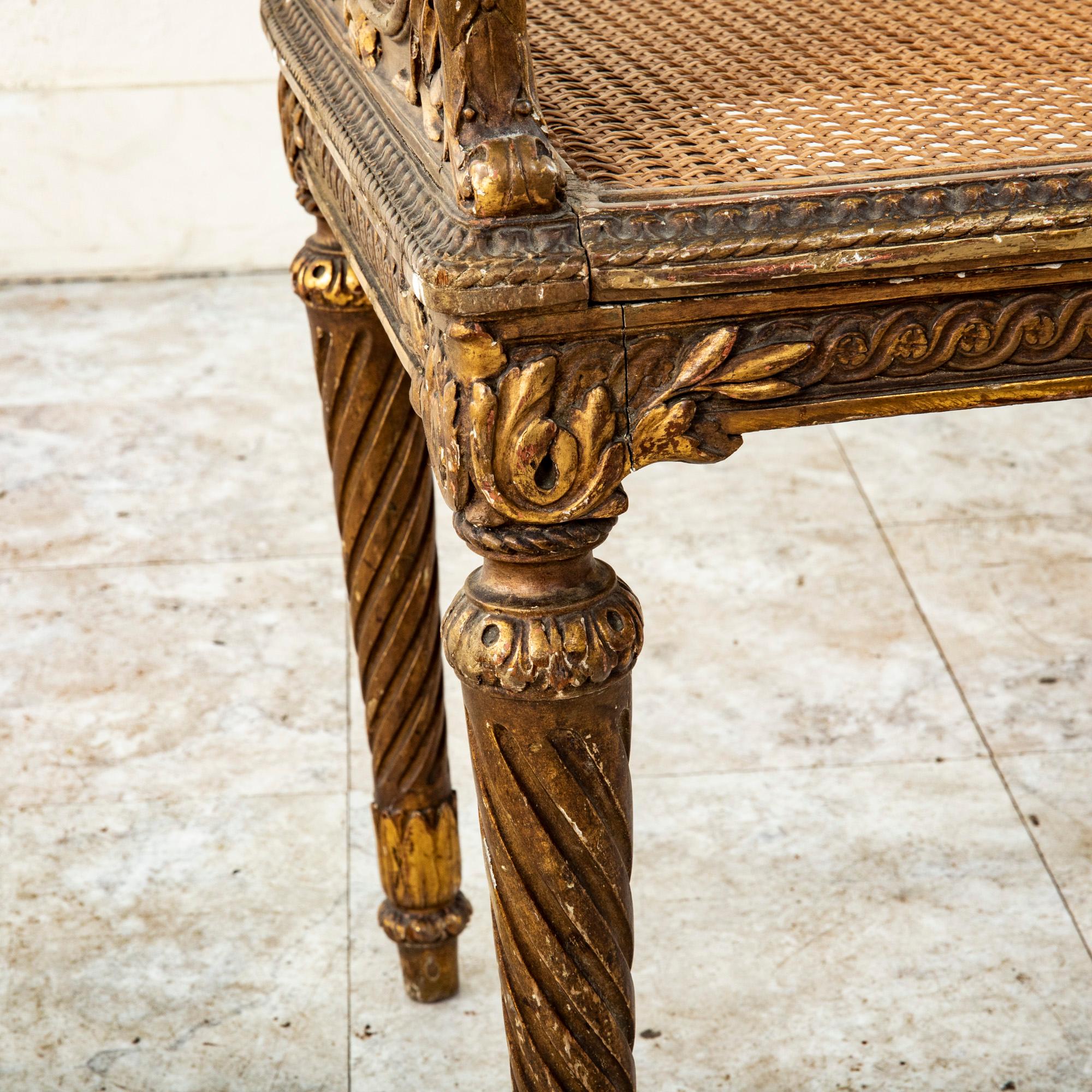 Mid-19th Century Italian Giltwood and Cane Vanity Bench or Stool  10