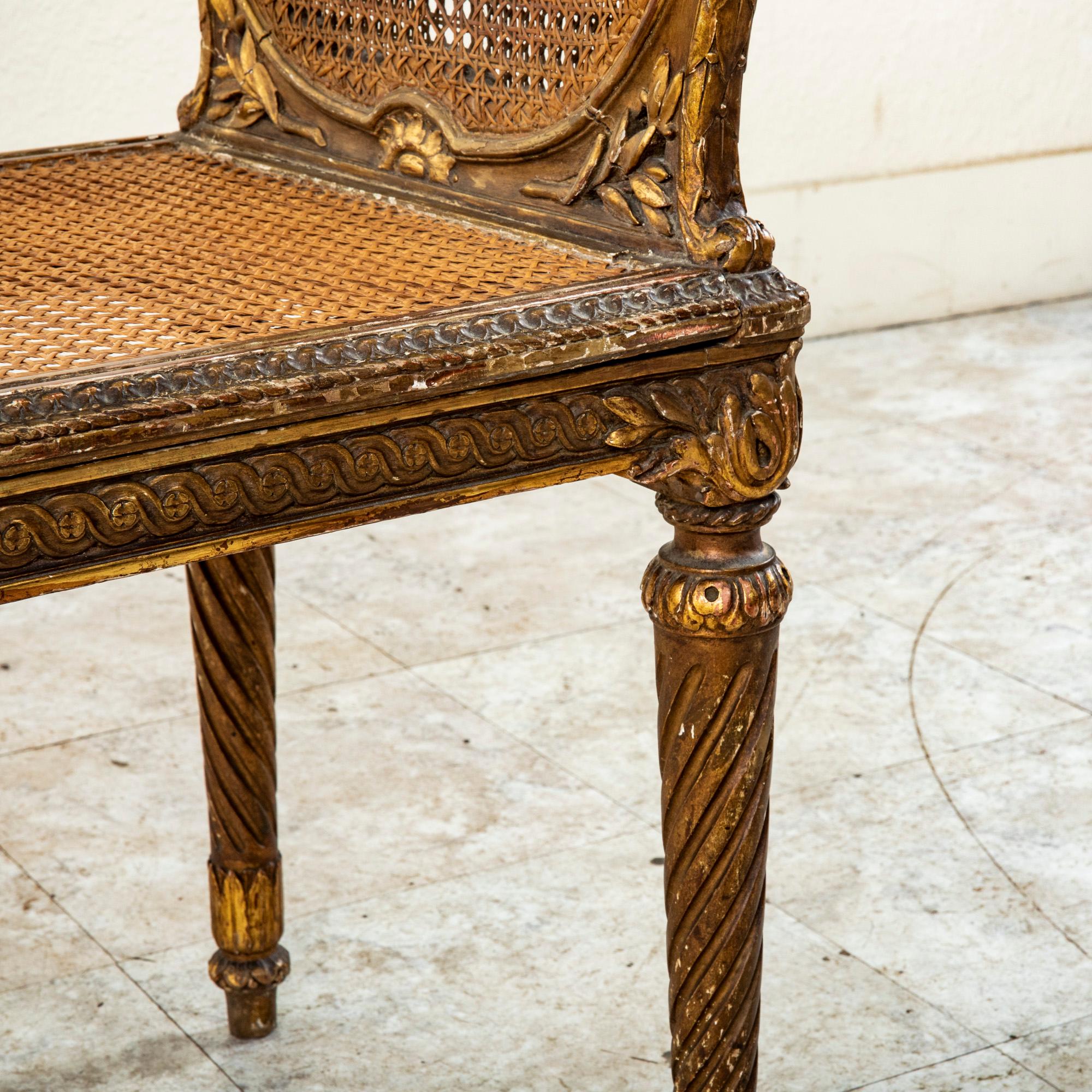 Mid-19th Century Italian Giltwood and Cane Vanity Bench or Stool  11