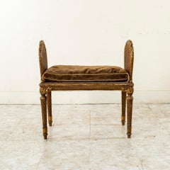 Mid-19th Century Italian Giltwood and Cane Vanity Bench or Stool