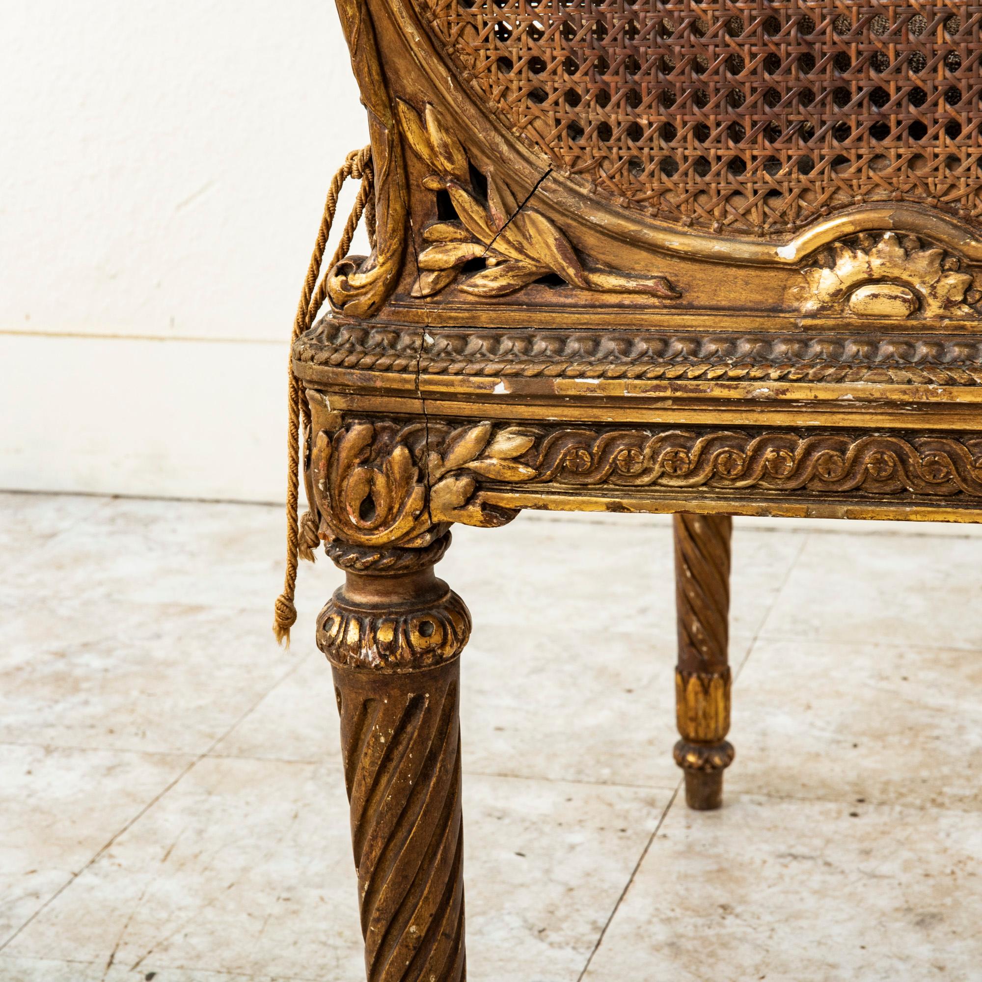 Mid-19th Century Italian Giltwood and Cane Vanity Bench or Stool  16