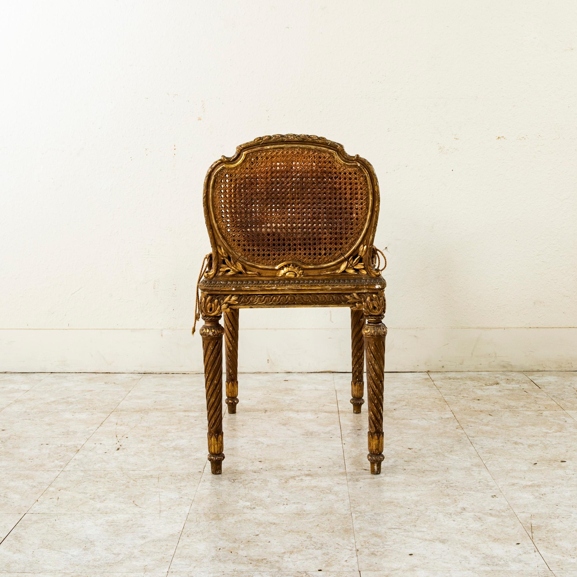 Mid-19th Century Italian Giltwood and Cane Vanity Bench or Stool  1