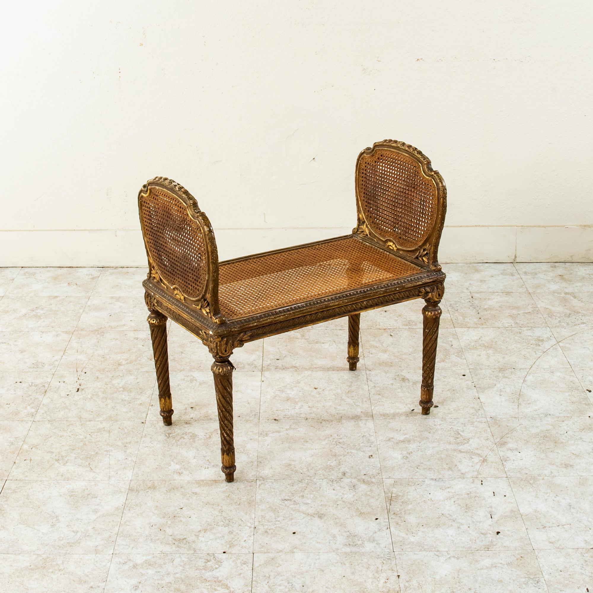 Mid-19th Century Italian Giltwood and Cane Vanity Bench or Stool  3