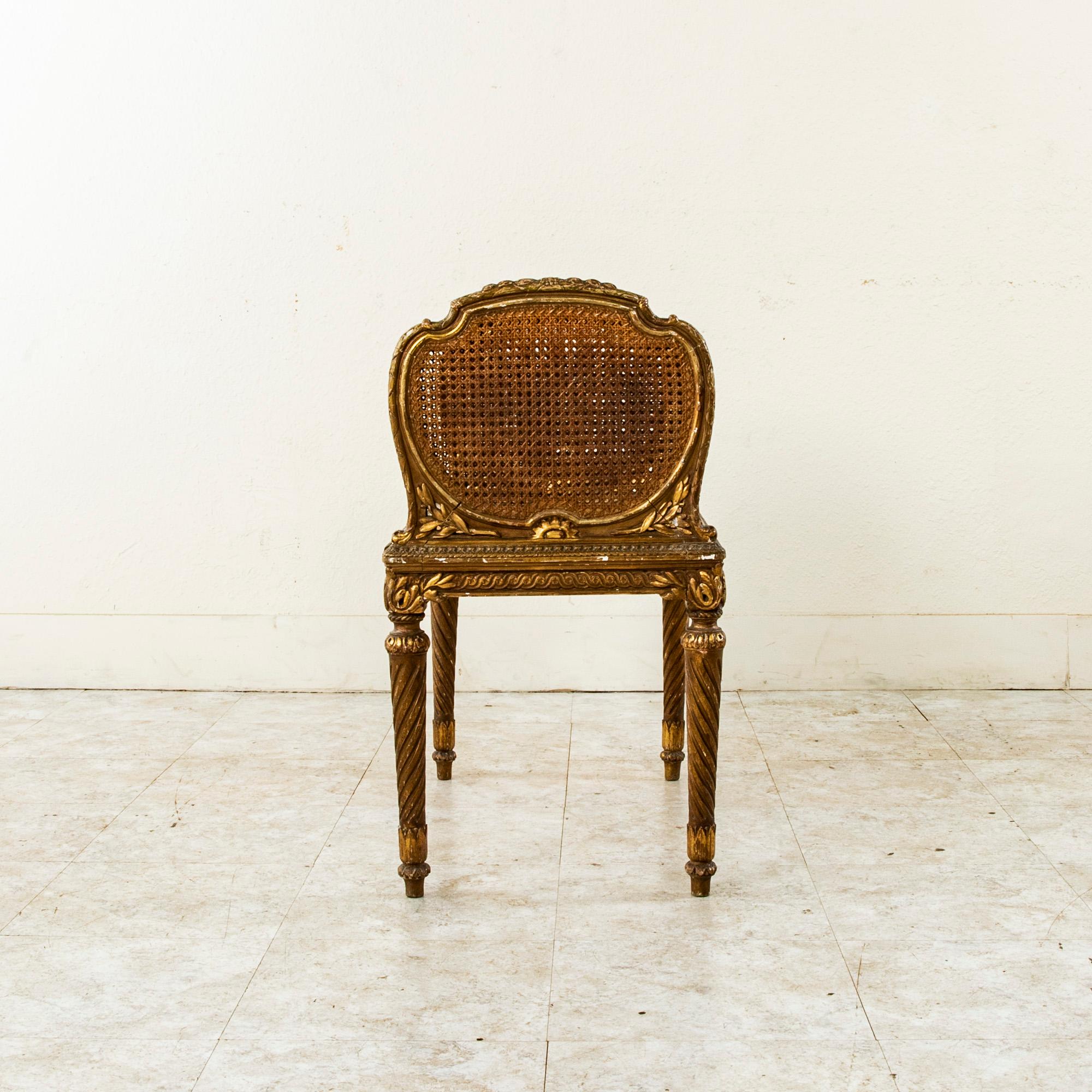 Mid-19th Century Italian Giltwood and Cane Vanity Bench or Stool  5