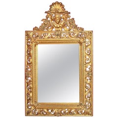 Antique Mid-19th Century Italian Giltwood and Gesso Wall Mirror