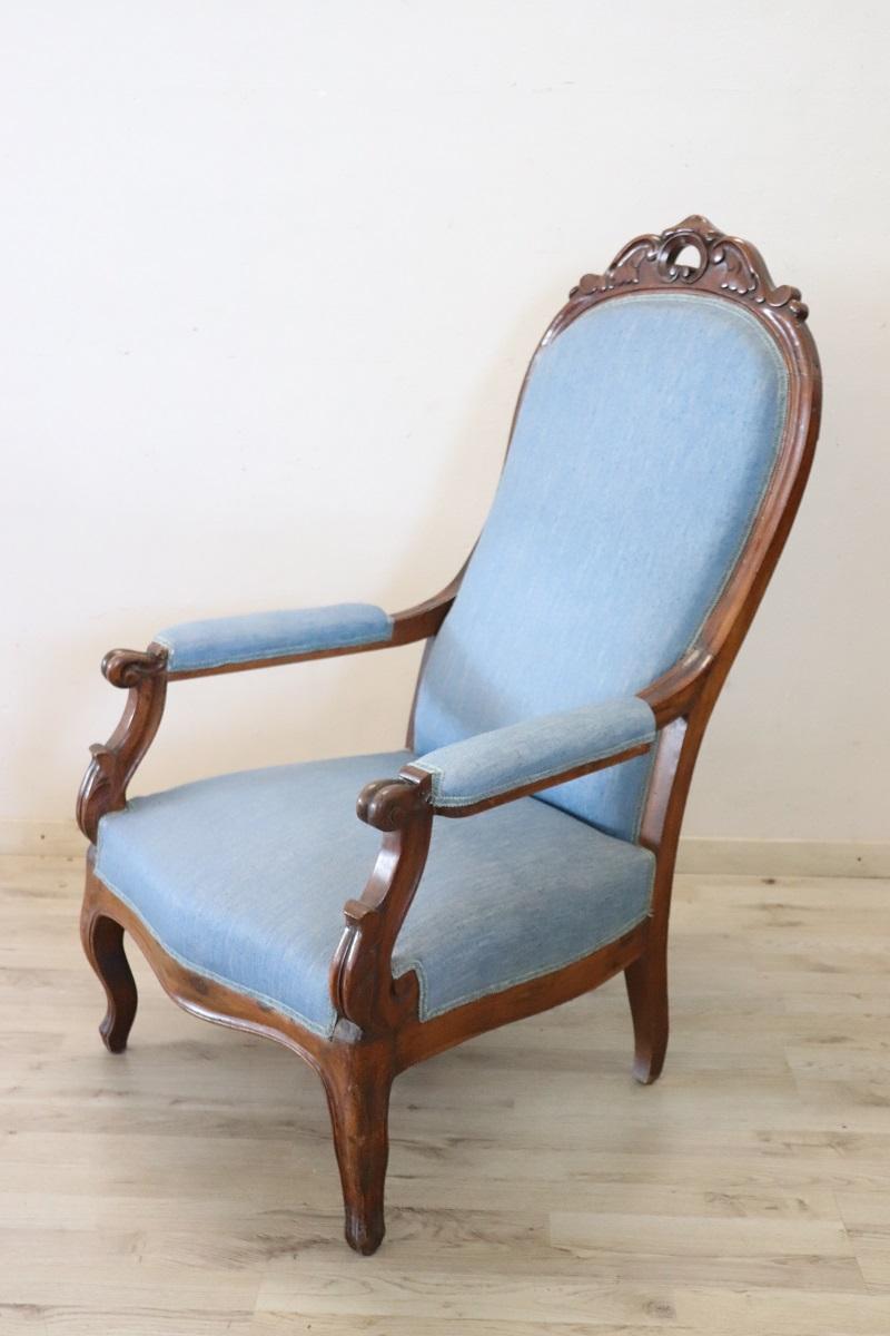 Sillón antiguo Louis Philippe italiano de mediados del siglo XIX Luis Felipe en venta