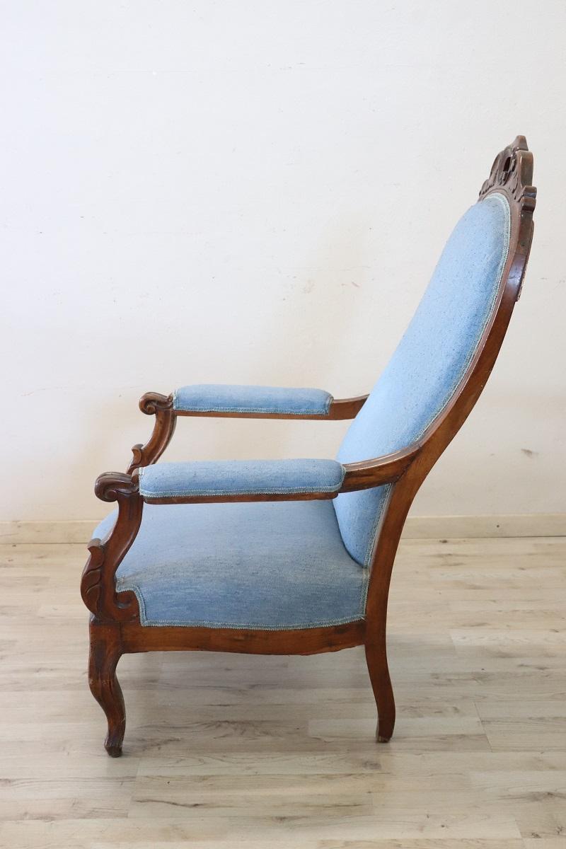 Sillón antiguo Louis Philippe italiano de mediados del siglo XIX Italiano en venta