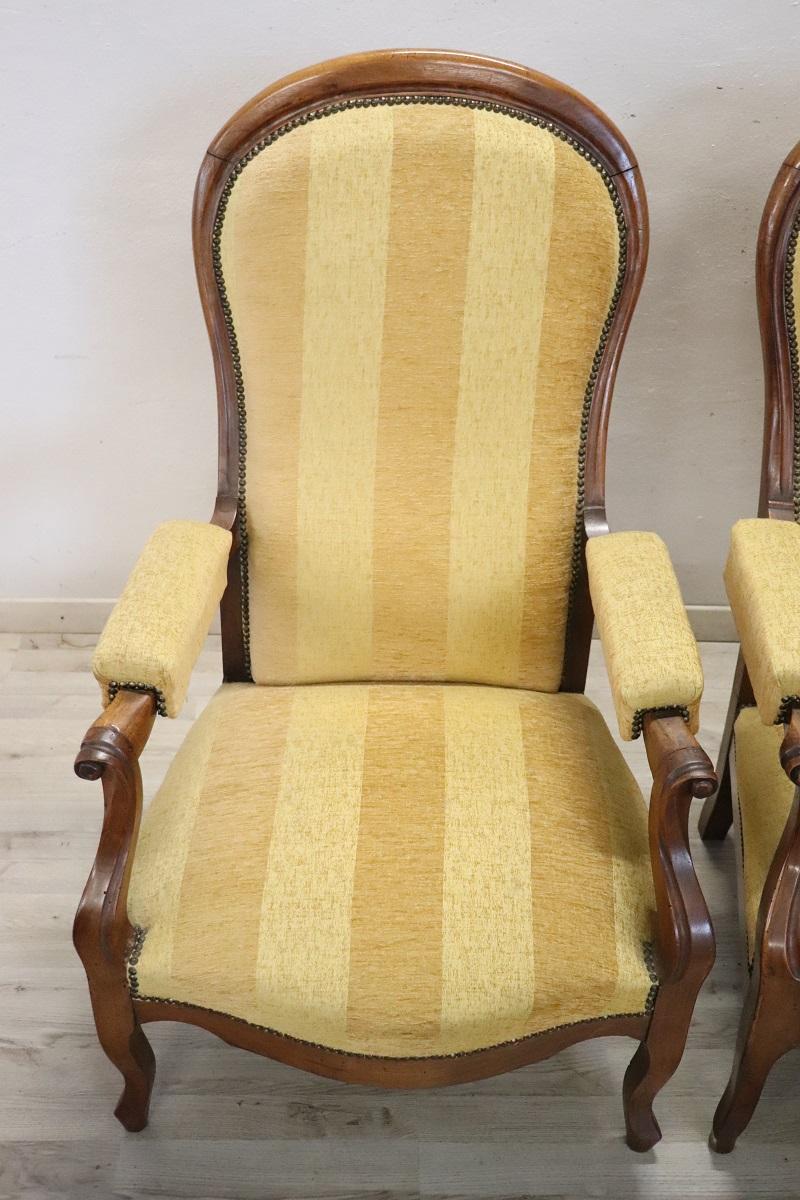 Mid 19th Century Italian Louis Philippe Pair of Antique Reclining Armchairs In Good Condition For Sale In Casale Monferrato, IT
