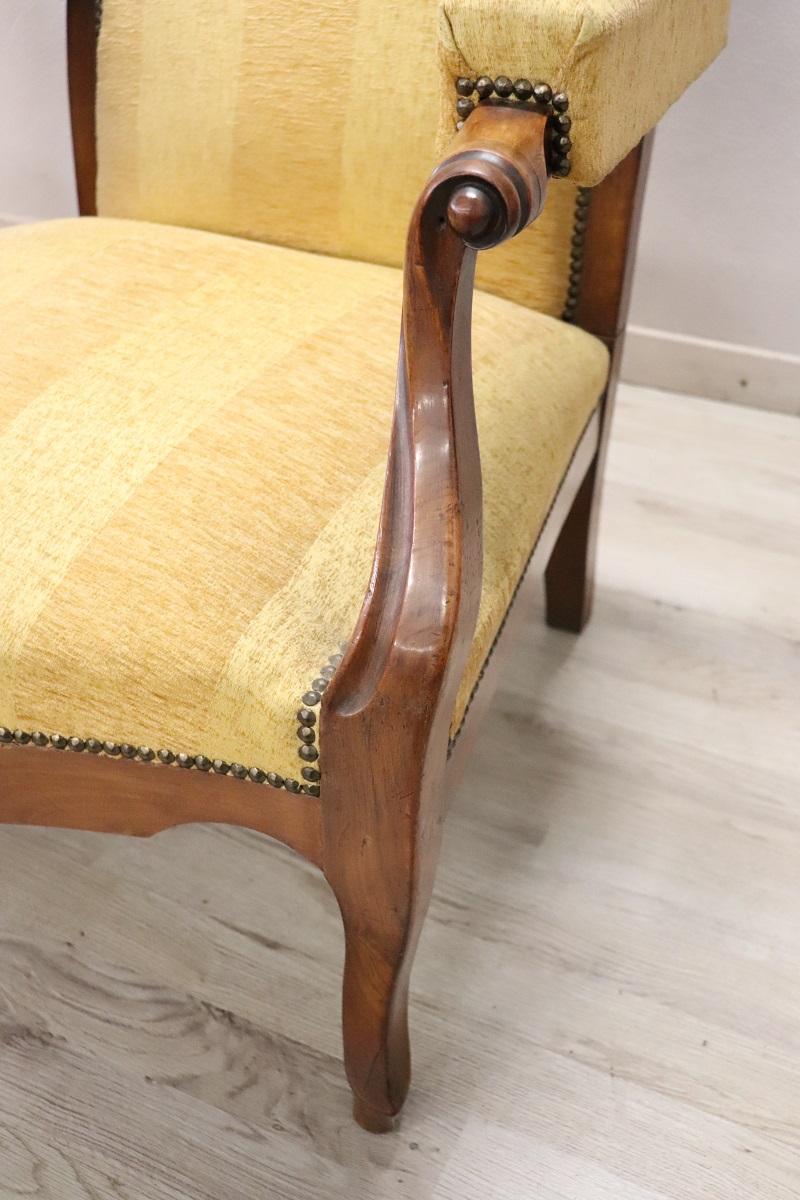 Mid 19th Century Italian Louis Philippe Pair of Antique Reclining Armchairs For Sale 1