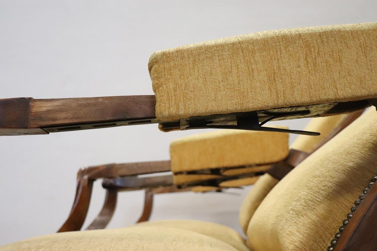 Mid 19th Century Italian Louis Philippe Pair of Antique Reclining Armchairs For Sale 5