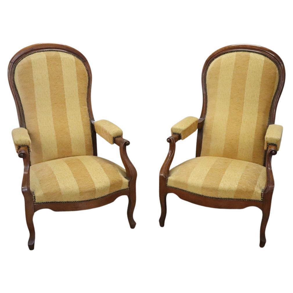 Mid 19th Century Italian Louis Philippe Pair of Antique Reclining Armchairs For Sale