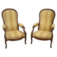 Mid 19th Century Italian Louis Philippe Pair of Antique Reclining Armchairs (Paire de fauteuils inclinables anciens)