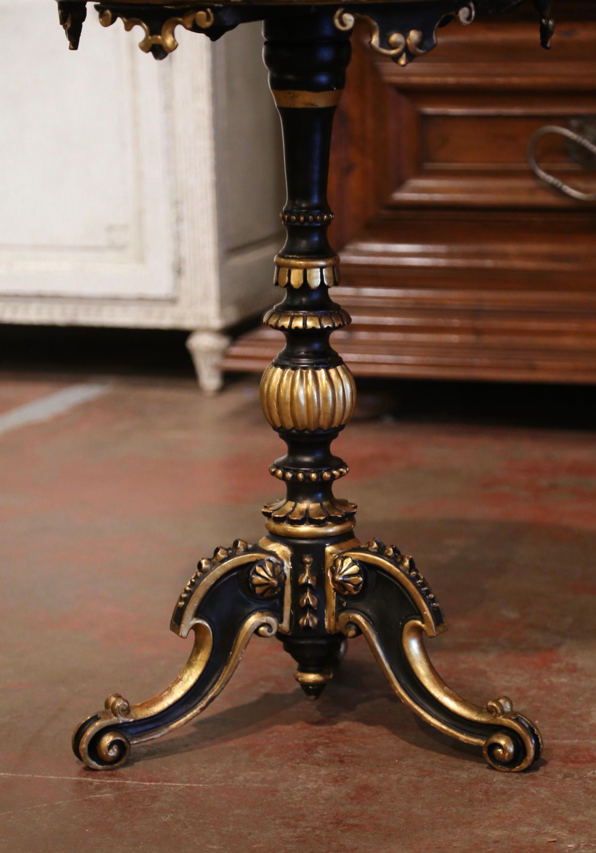 Mid-19th Century Italian Marble Top Carved Giltwood and Blackened Pedestal Table 2