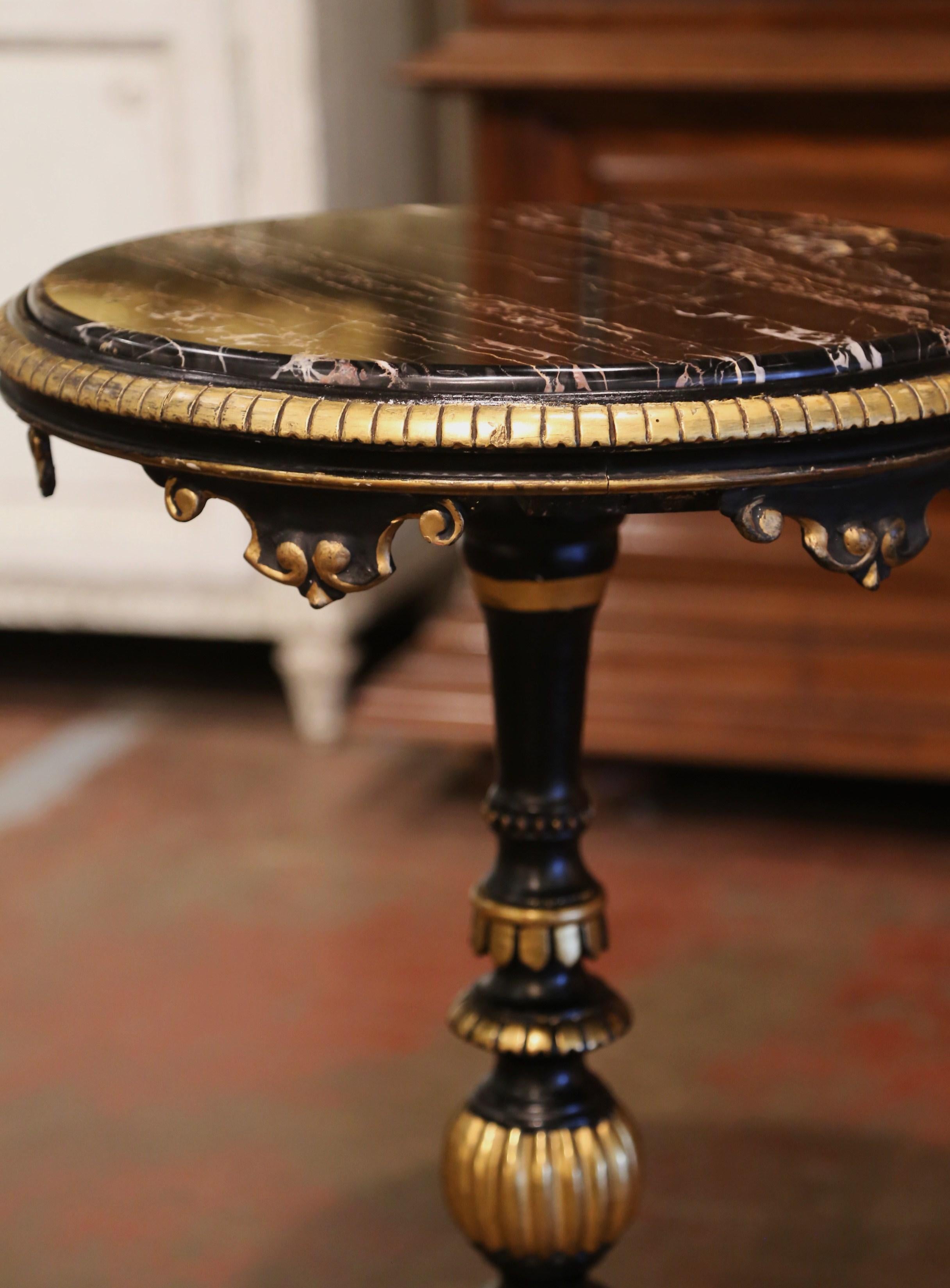 Mid-19th Century Italian Marble Top Carved Giltwood and Blackened Pedestal Table 3