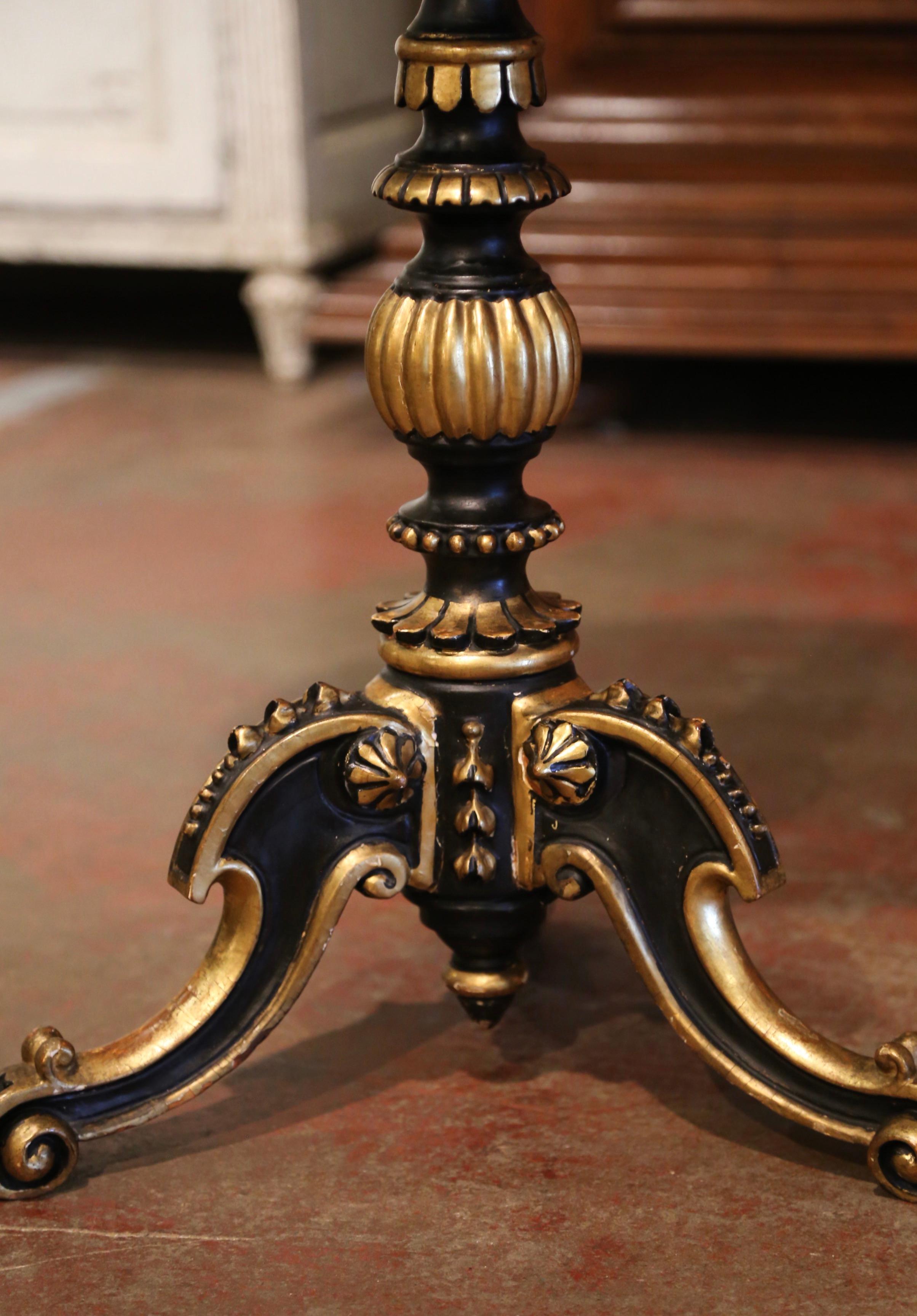 Mid-19th Century Italian Marble Top Carved Giltwood and Blackened Pedestal Table 5