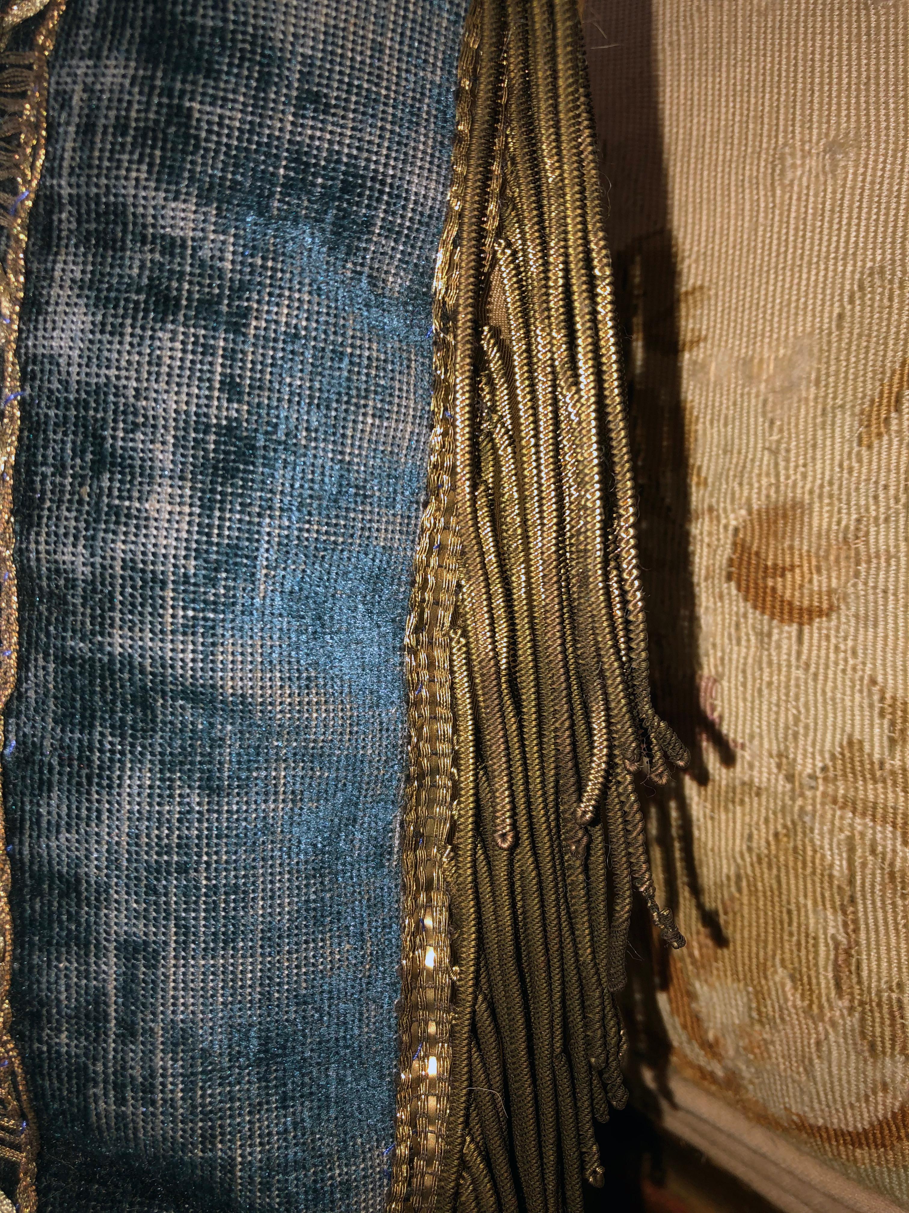 Mid-19th Century Italian Metallic Embroidered Velvet Pillows Metallic Fringe For Sale 5