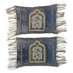 Mid-19th Century Italian Metallic Embroidered Velvet Pillows Metallic Fringe