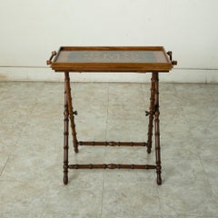 Mid-19th Century Italian Olive Wood Faux Bamboo Folding Tray Table or Side Table