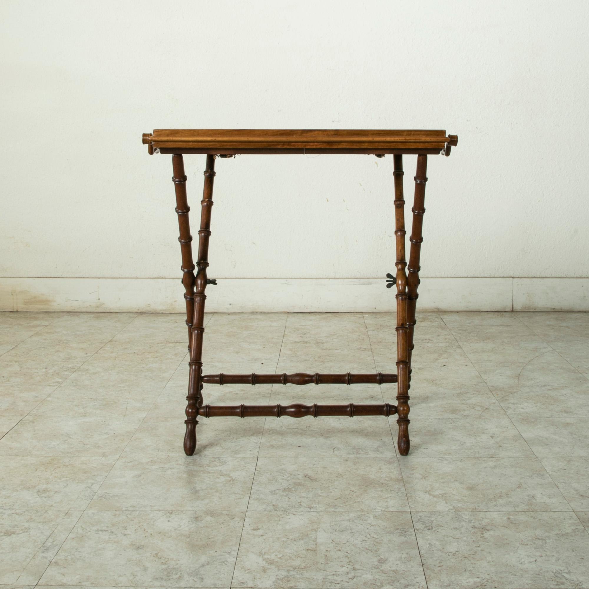 Mid-19th Century Italian Olive Wood Faux Bamboo Folding Tray Table or Side Table In Good Condition In Fayetteville, AR