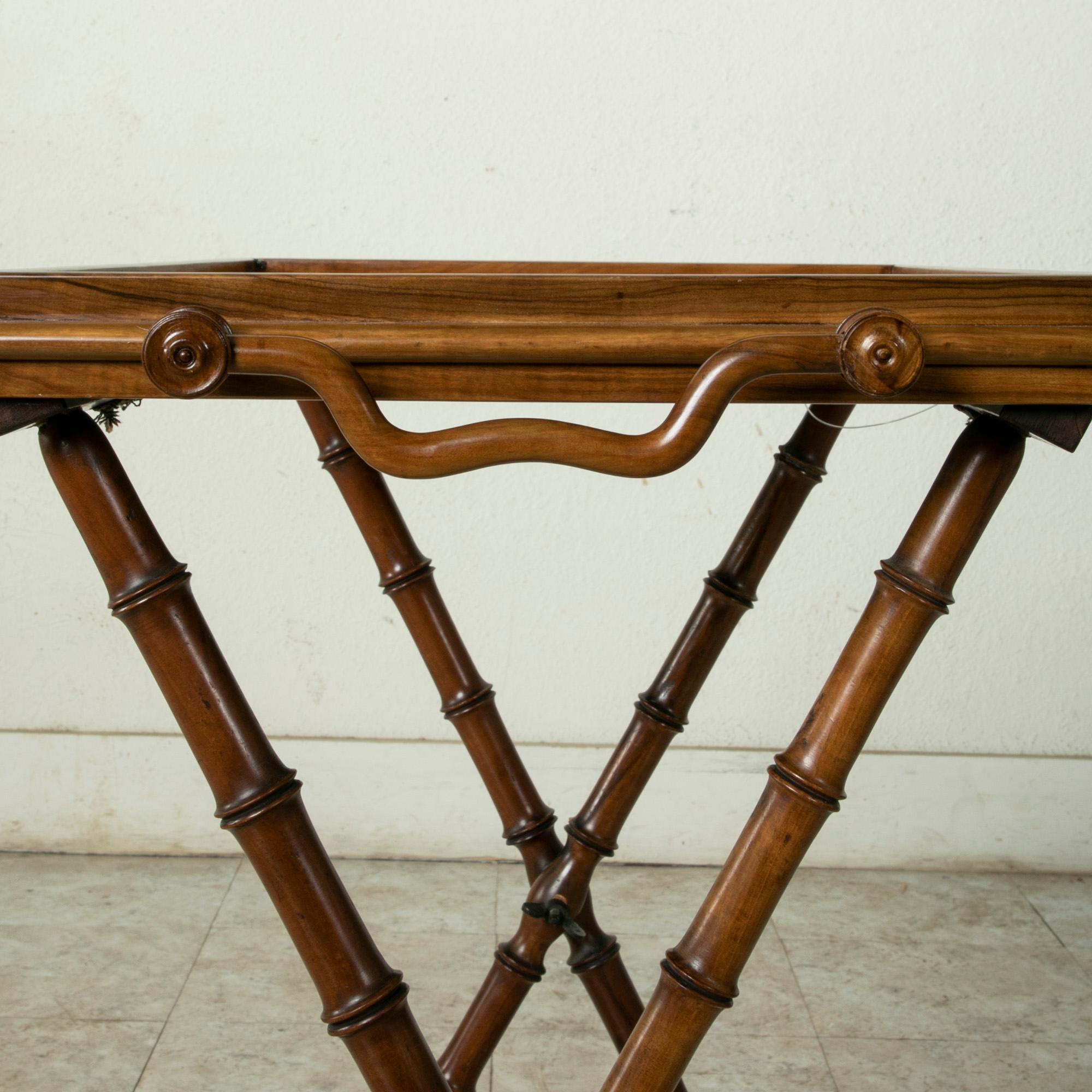 Mid-19th Century Italian Olive Wood Faux Bamboo Folding Tray Table or Side Table 1