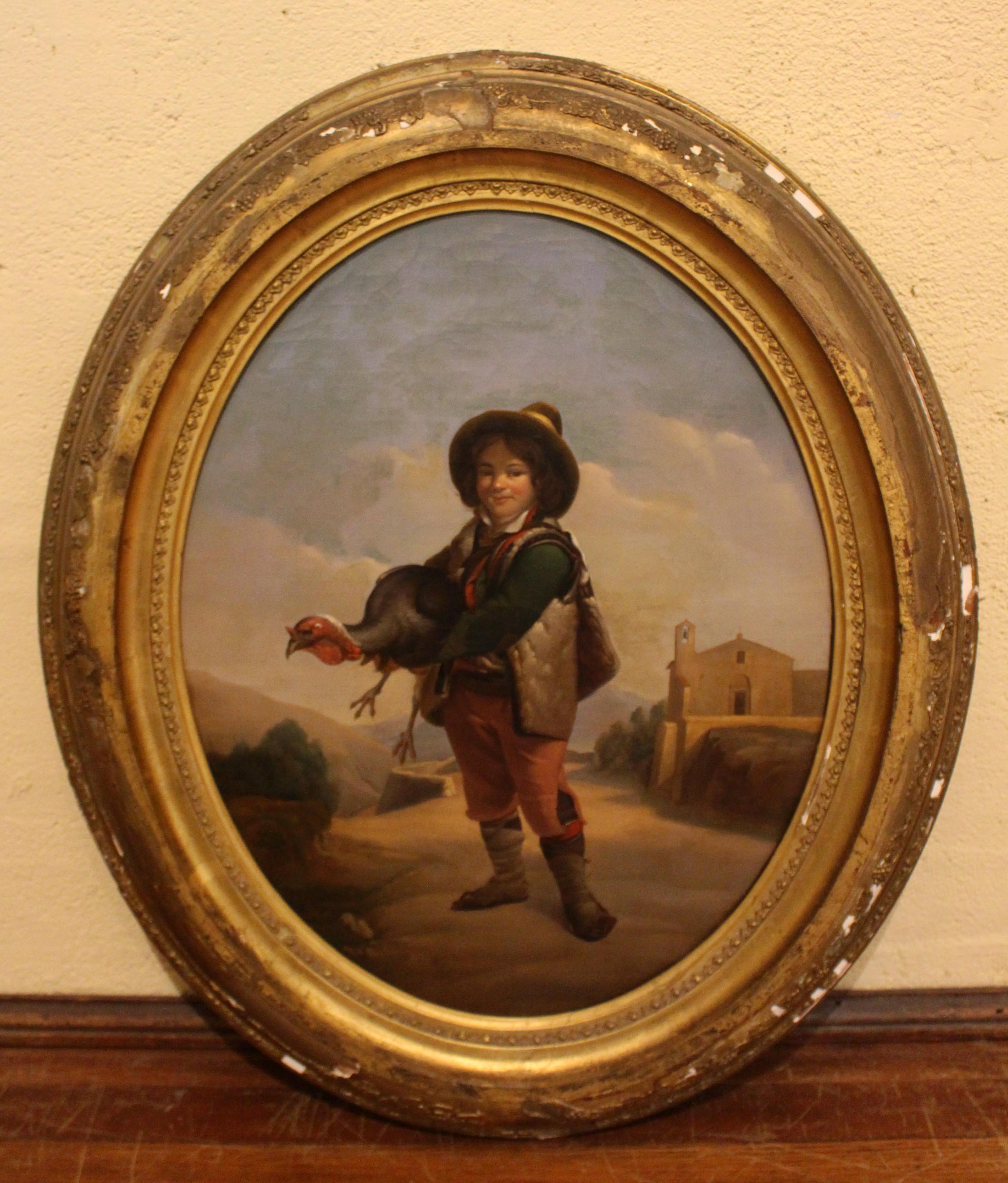 Mid 19th Century Italian Oval Portrait in Original Frame For Sale 2