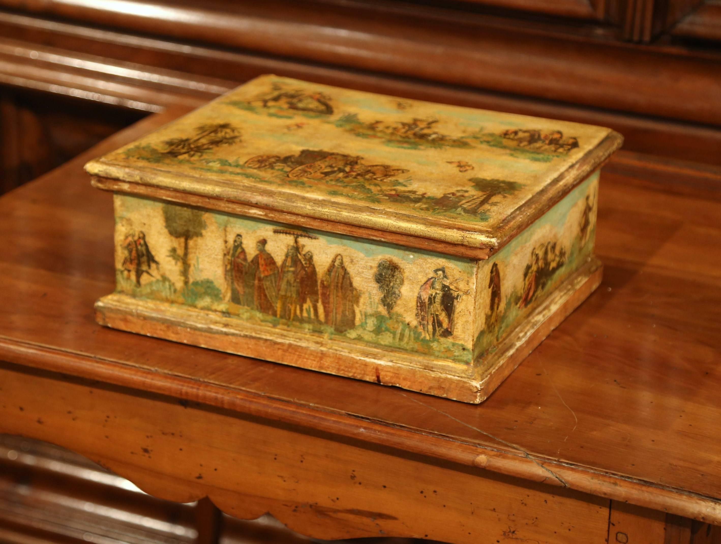 Pine Mid-19th Century Italian Carved and Painted Decorative Box For Sale