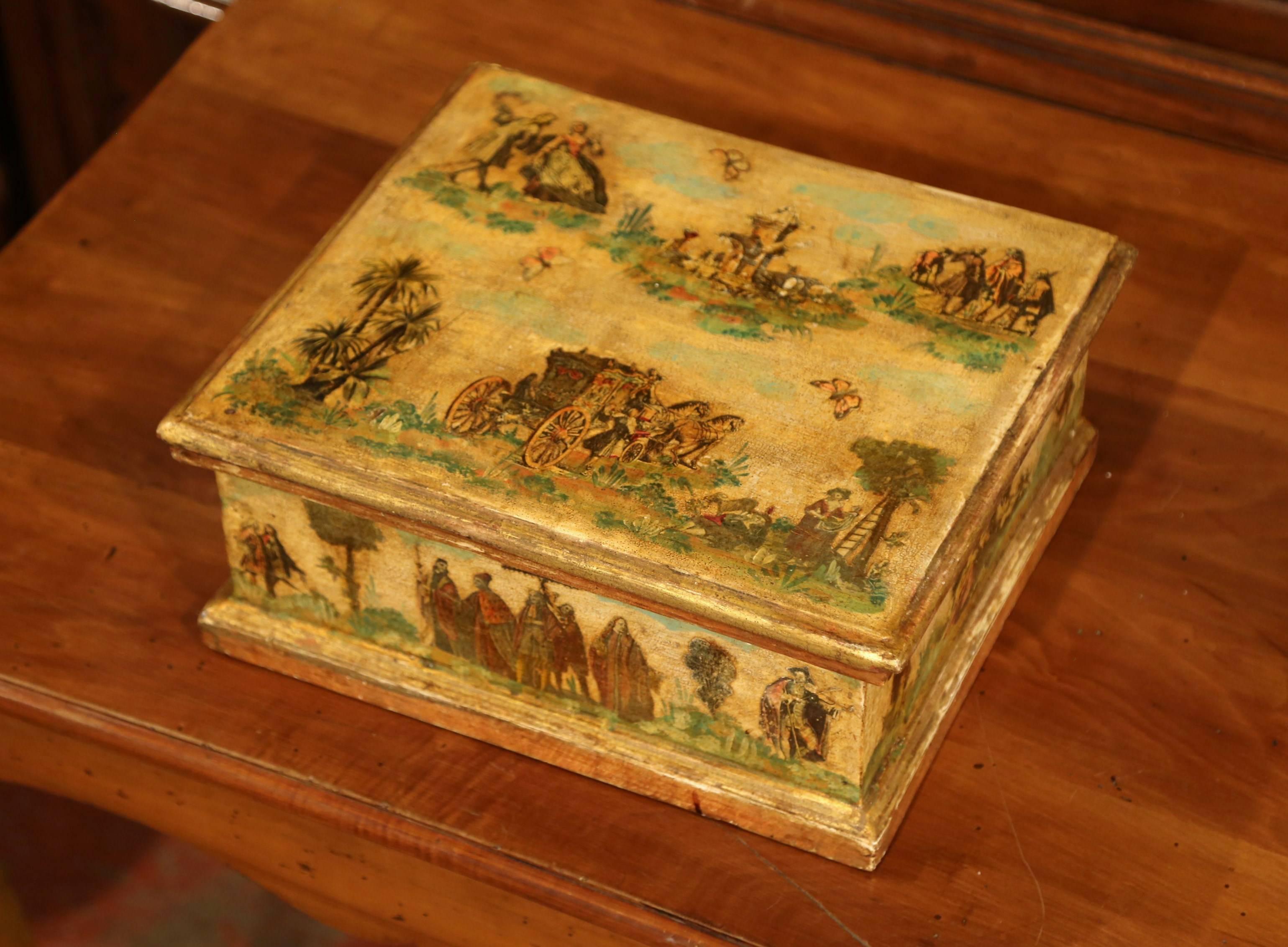 Mid-19th Century Italian Carved and Painted Decorative Box For Sale 1