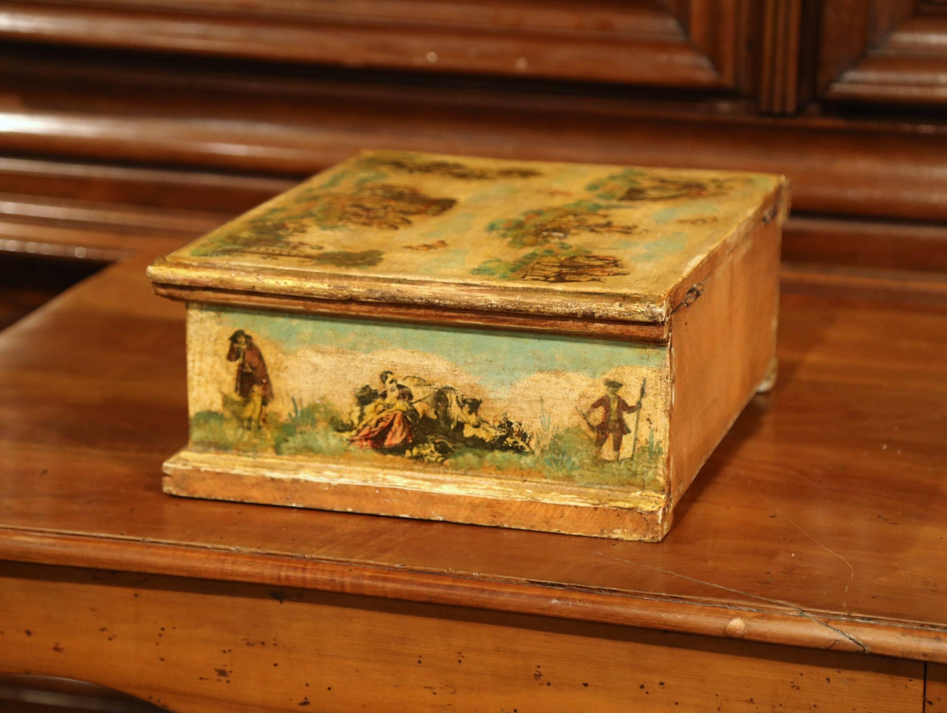 Mid-19th Century Italian Carved and Painted Decorative Box For Sale 2