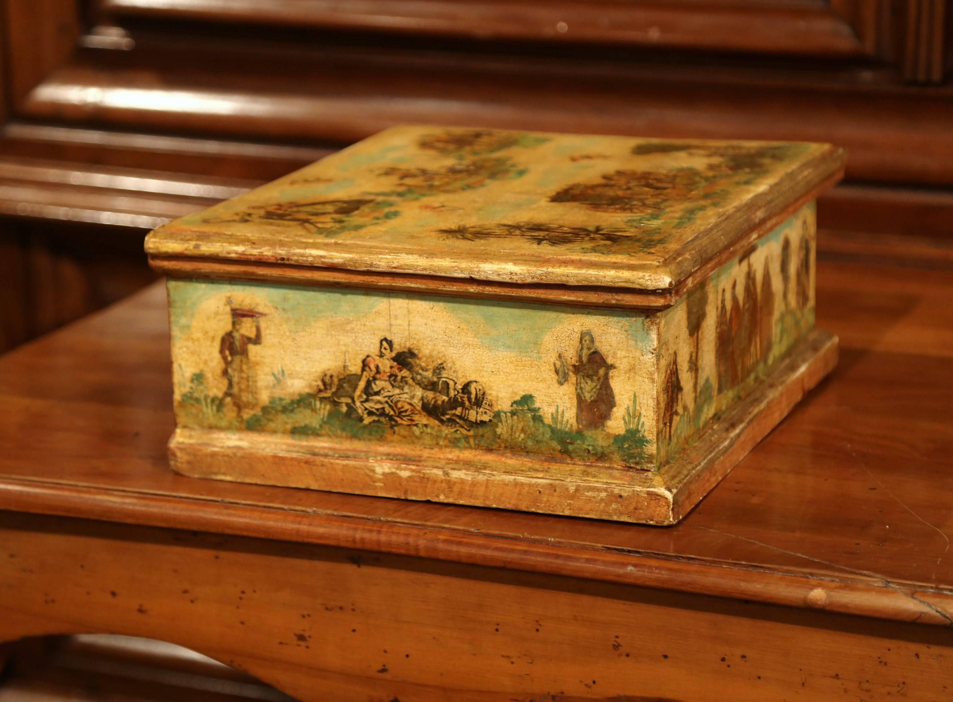 Mid-19th Century Italian Carved and Painted Decorative Box For Sale 4