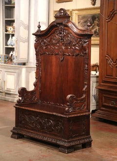 Mid-19th Century Italian Renaissance Carved Walnut Hall Bench with Storage