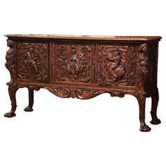 Credenza italiana rinascimentale della metà del XIX secolo, intagliata a mano, in noce