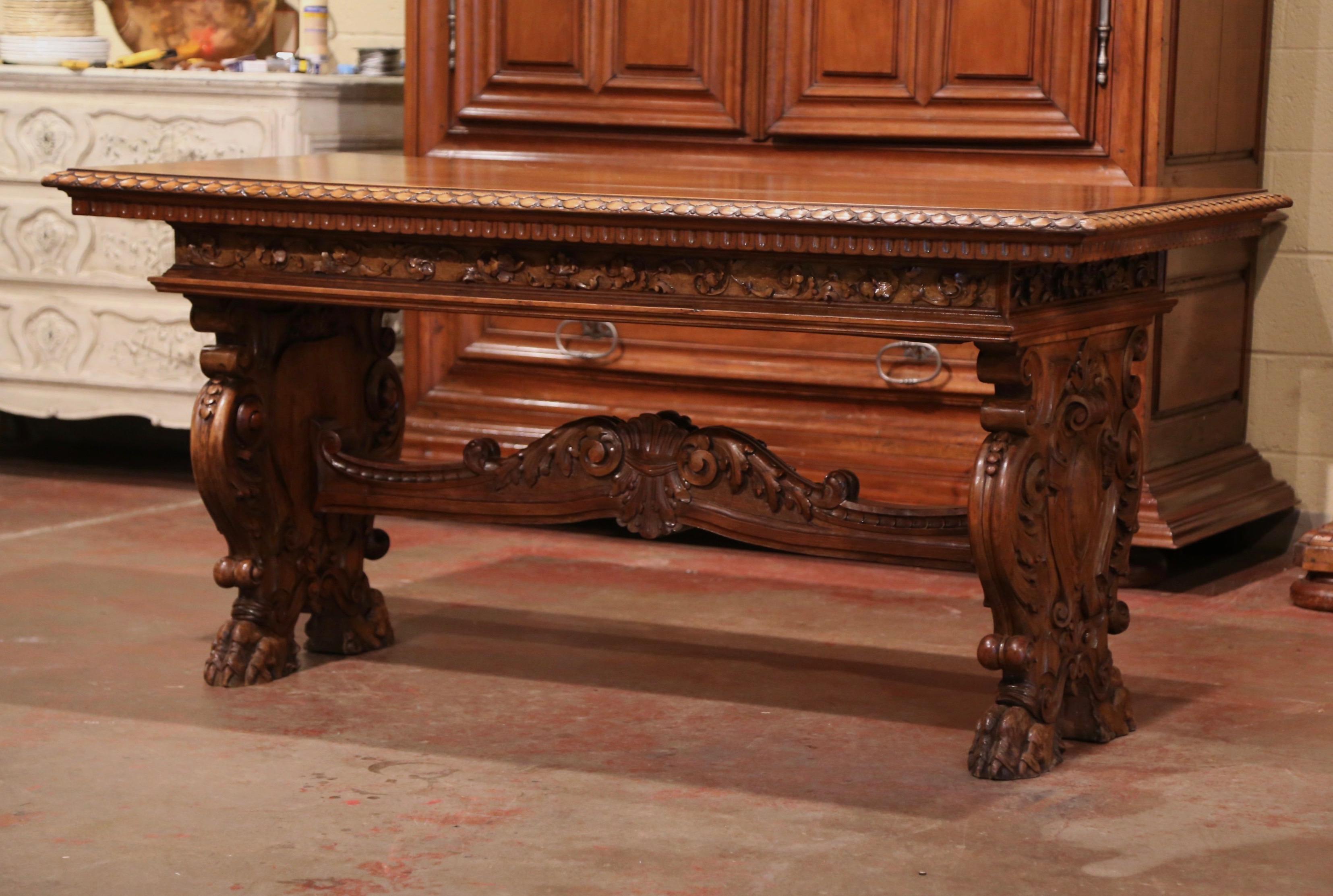 Mid-19th Century Italian Renaissance Revival Carved Walnut Writing Table Desk 6