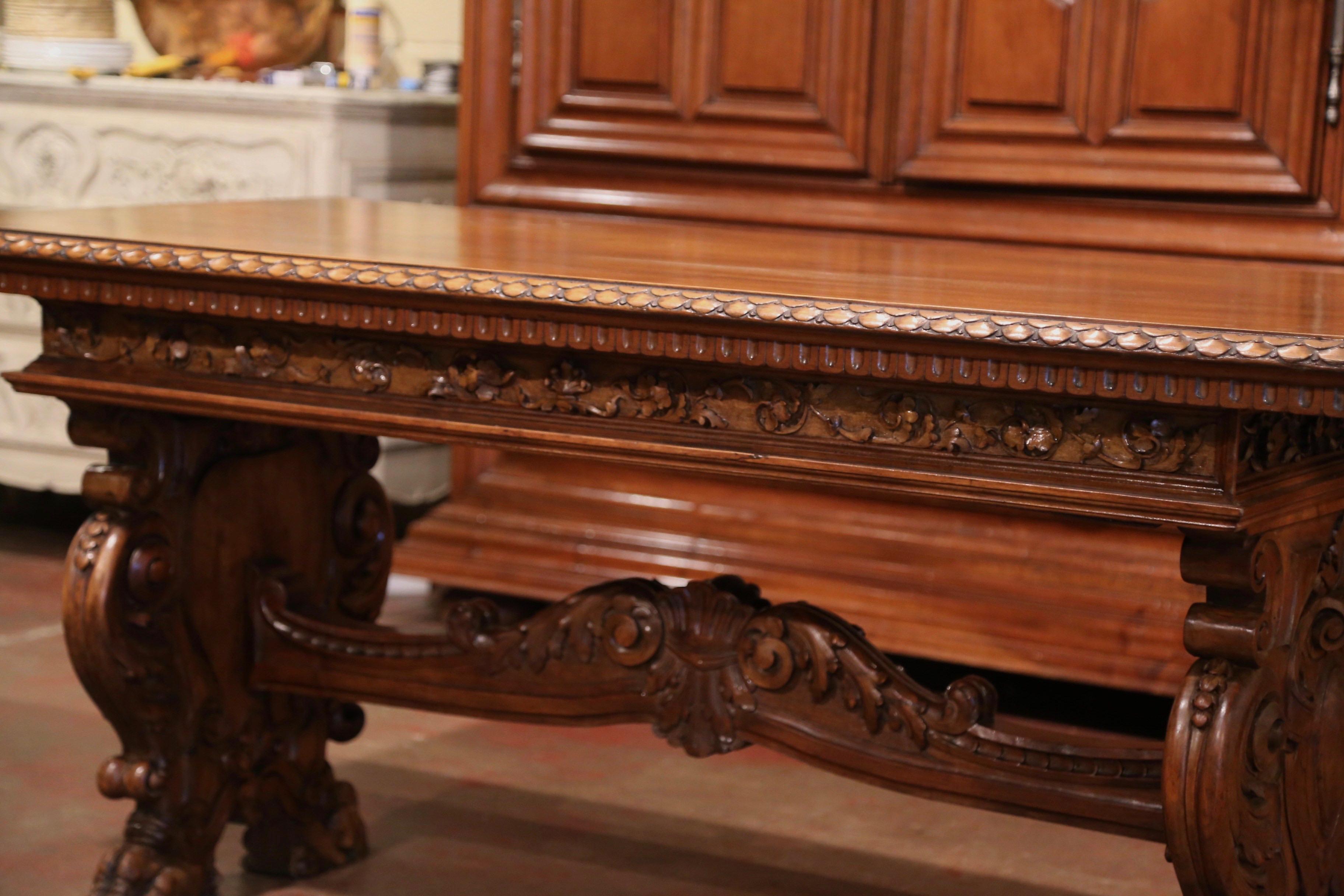 Mid-19th Century Italian Renaissance Revival Carved Walnut Writing Table Desk 7