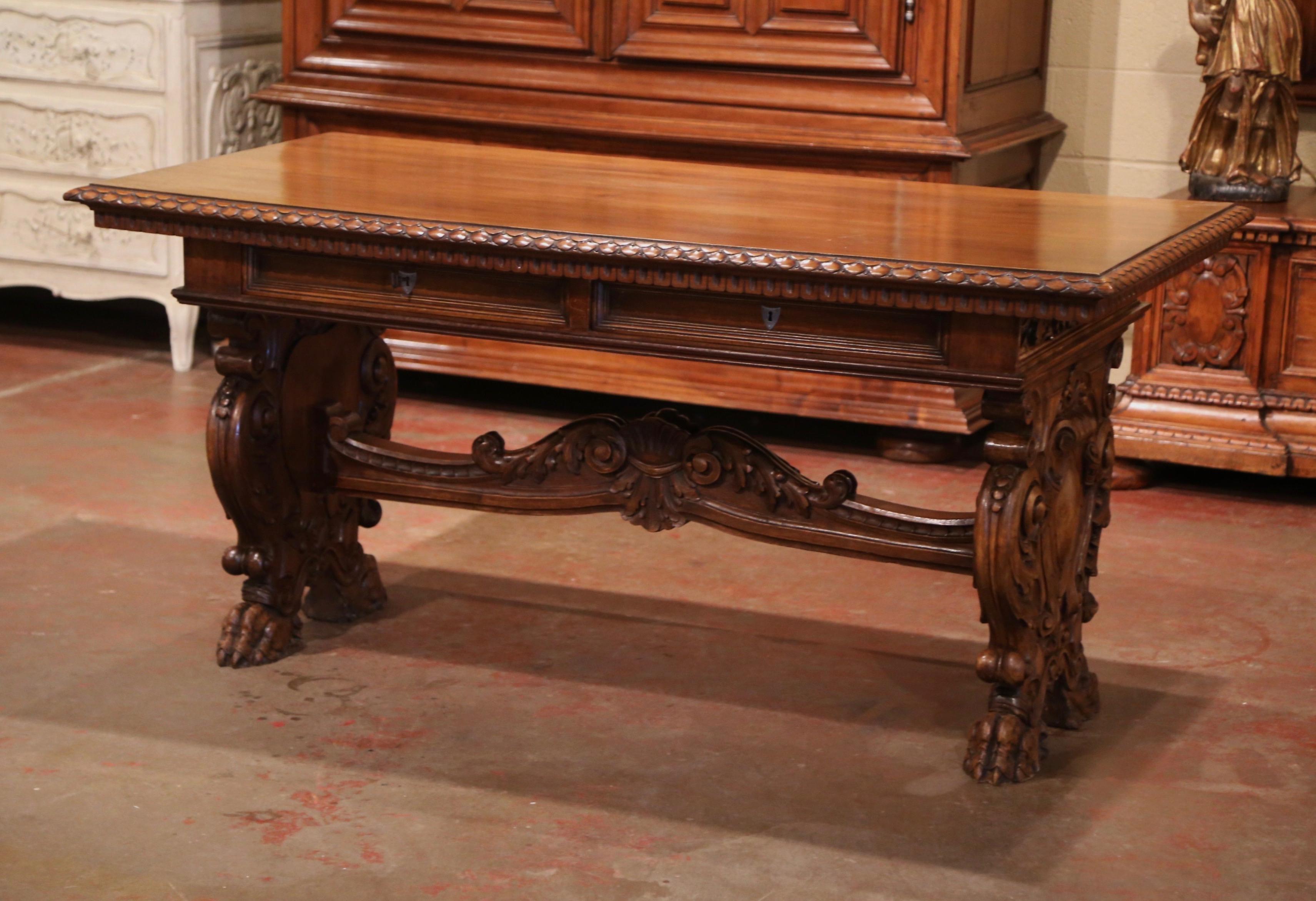 Mid-19th Century Italian Renaissance Revival Carved Walnut Writing Table Desk 5