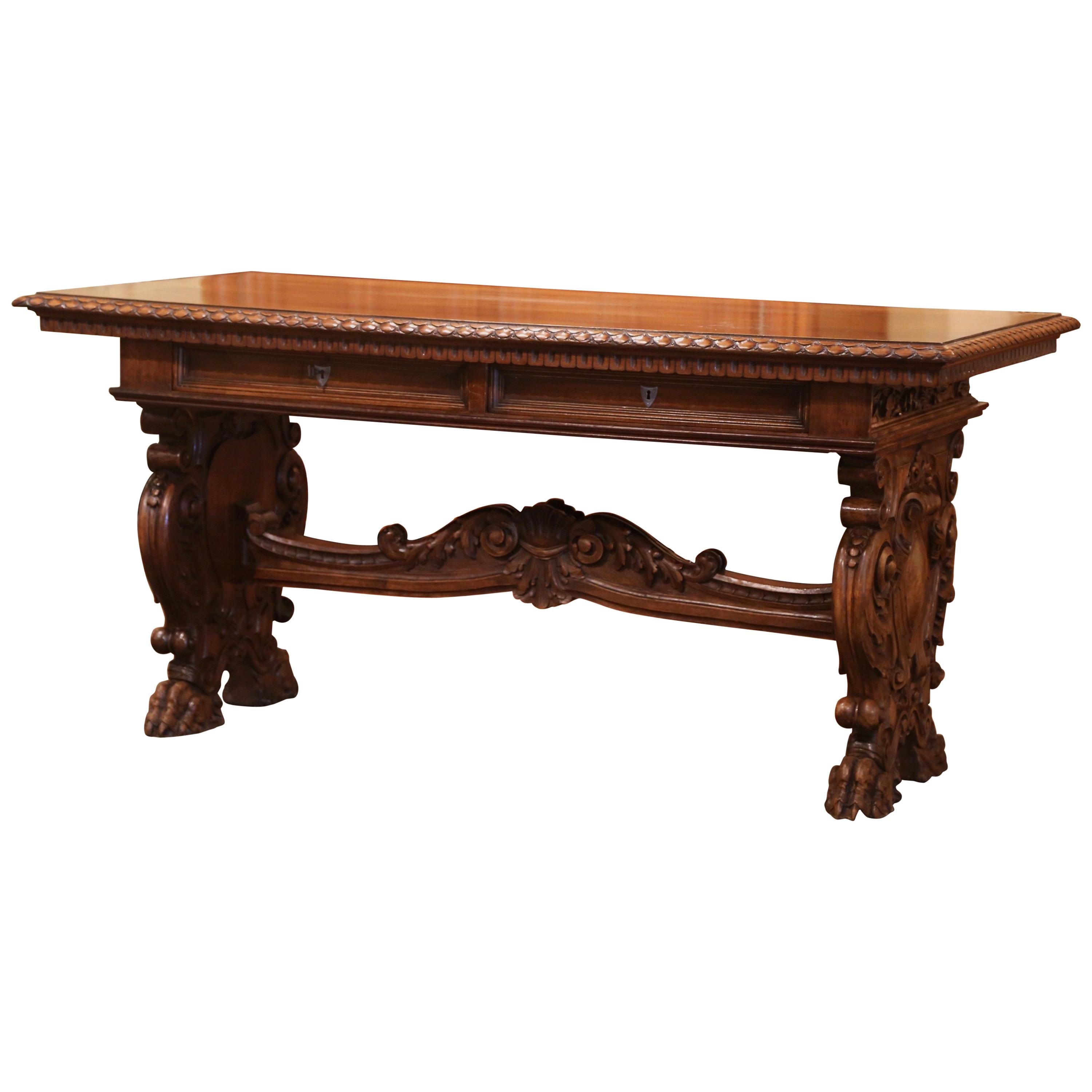Mid-19th Century Italian Renaissance Revival Carved Walnut Writing Table Desk