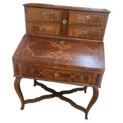 Mid 19th Century Italian Slant Front Desk with Marquetry Banding Hand Crafted