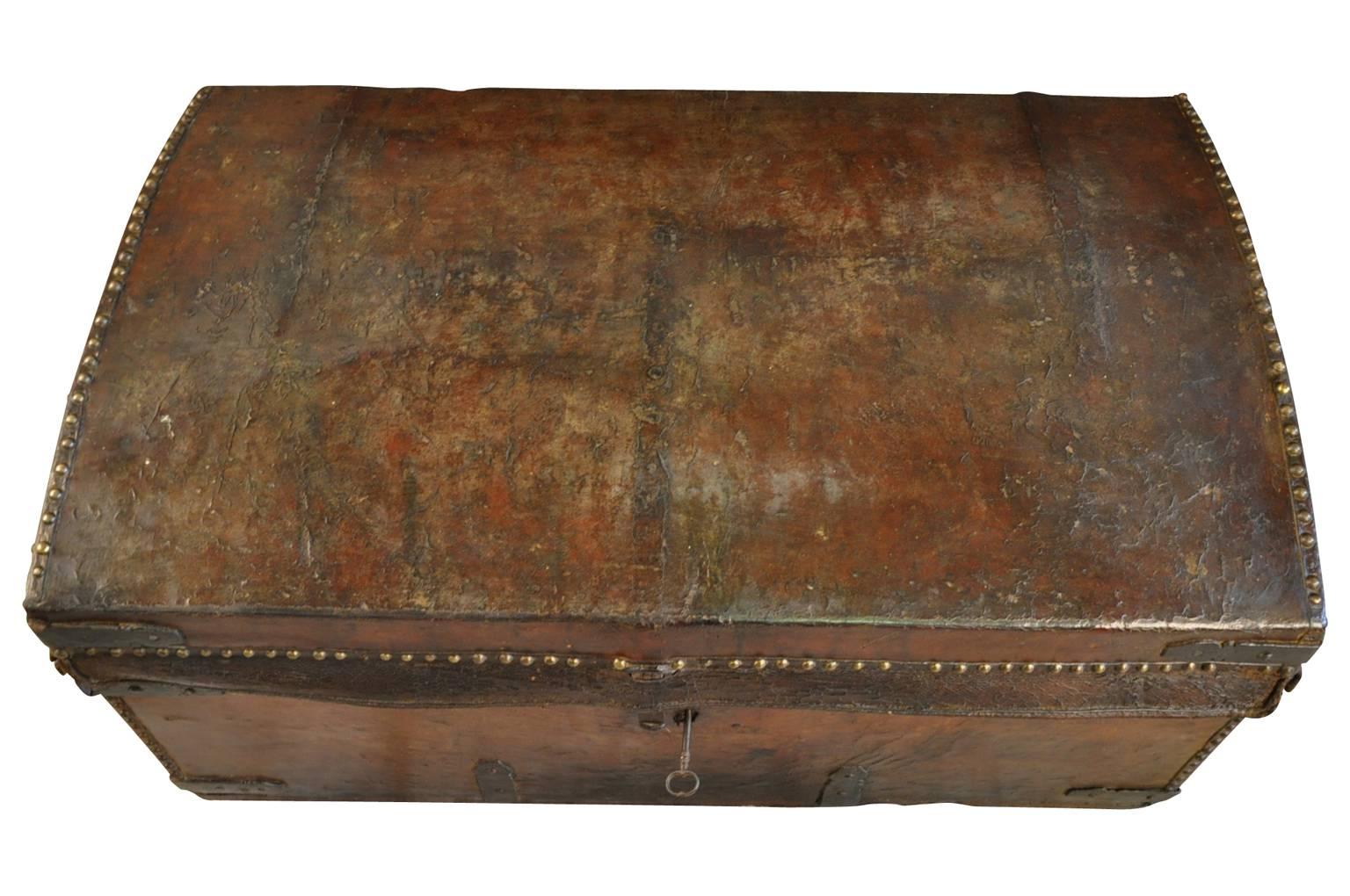 Leather Mid-19th Century Italian Trunk For Sale