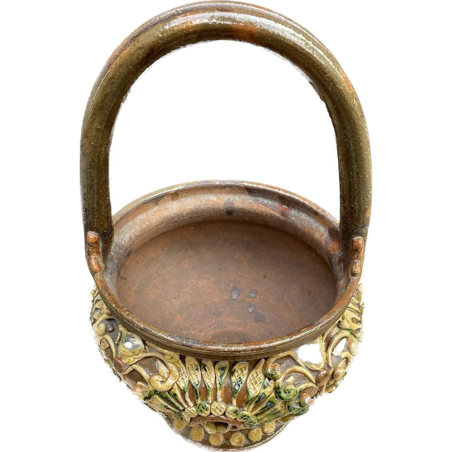 Glazed Mid-19th Century Italian Tuscan Warmer Basket For Sale