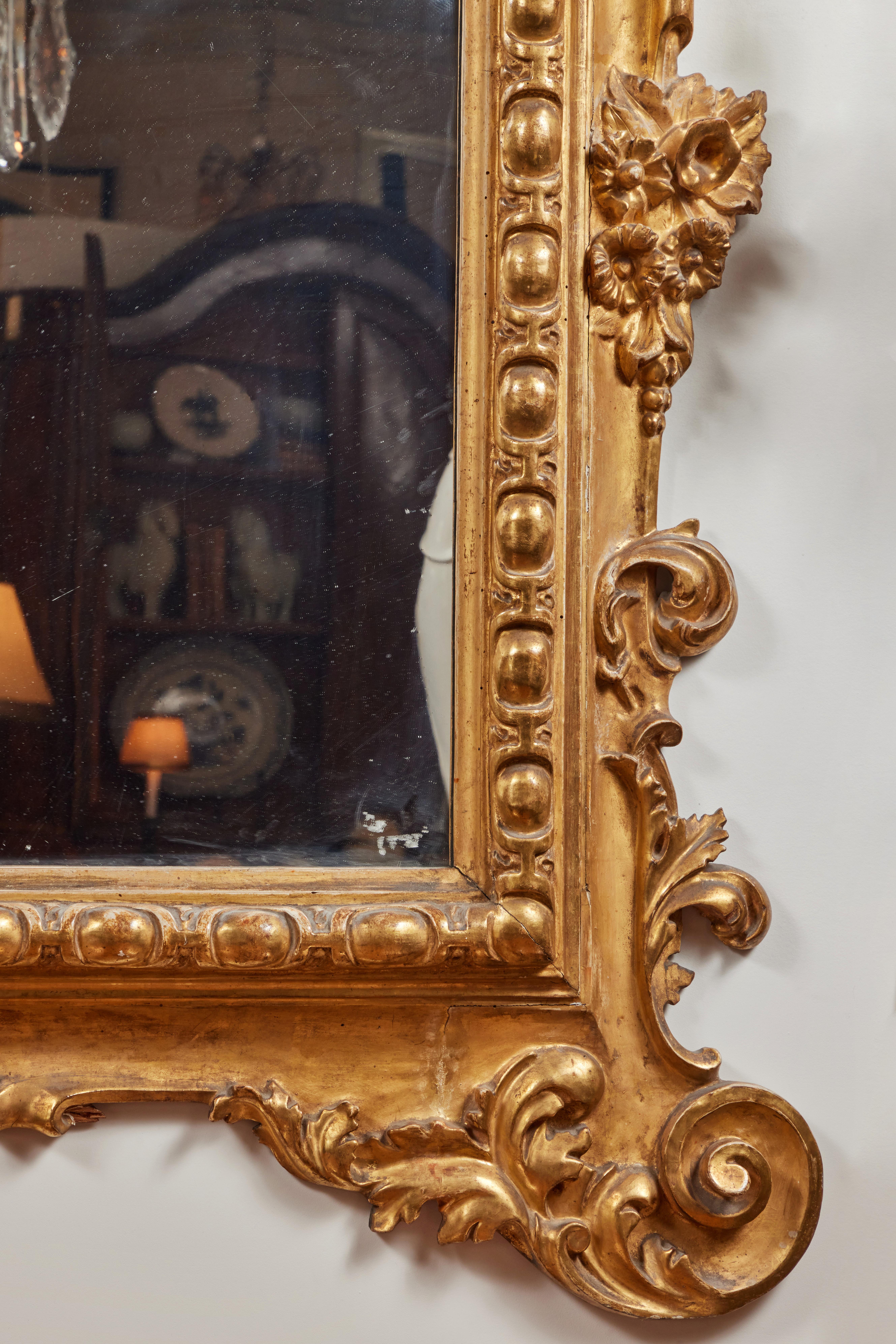 Hand-Carved Mid-19th Century, Italian Wall Mirror For Sale