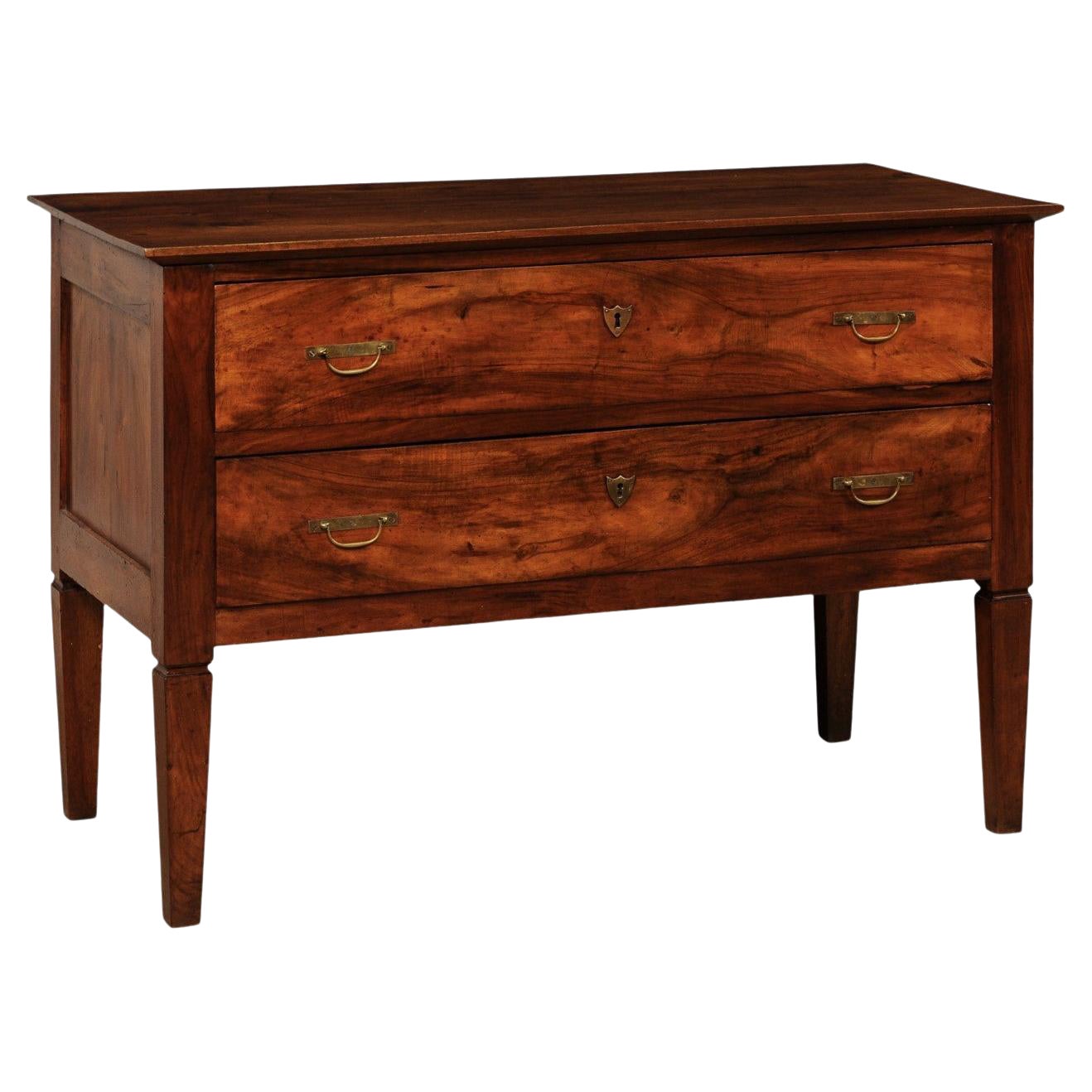 Mid 19th Century Italian Walnut Chest of Drawers with Brass Hardware For Sale